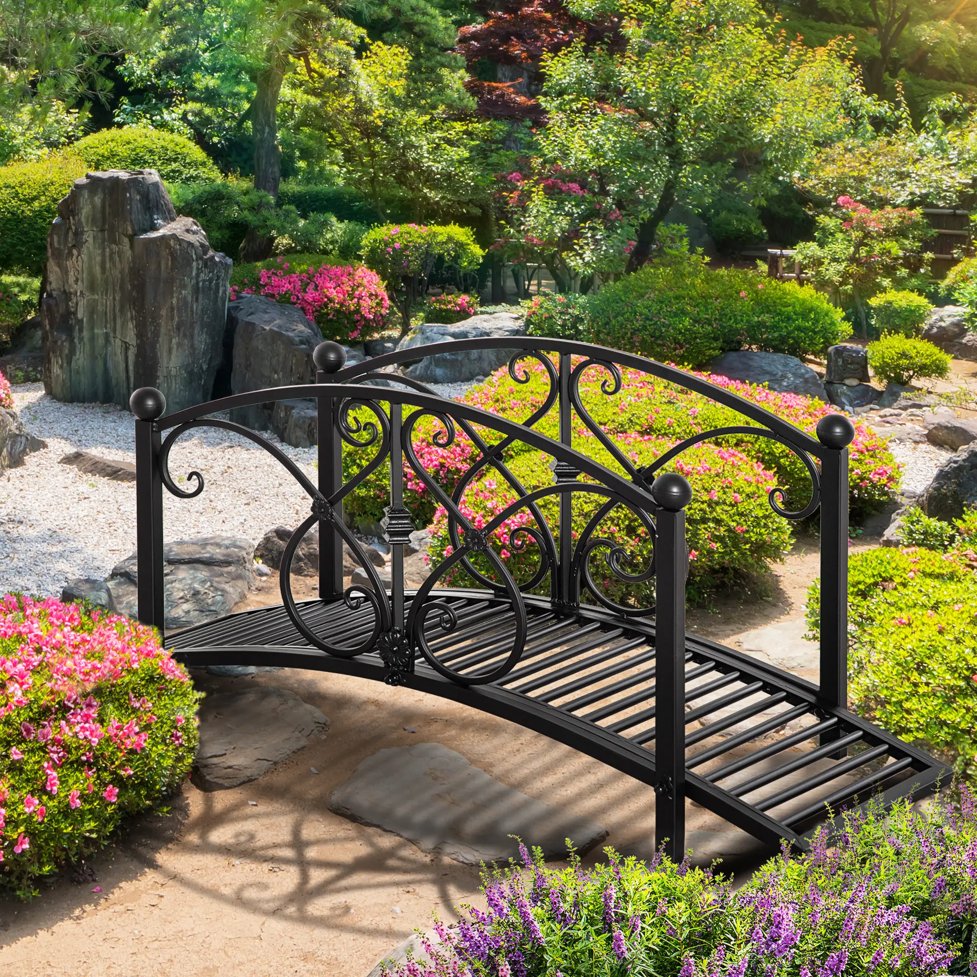 Garden Bridge 3.3FT, Decorative Backyard Pond Bridge, Black - Image 7