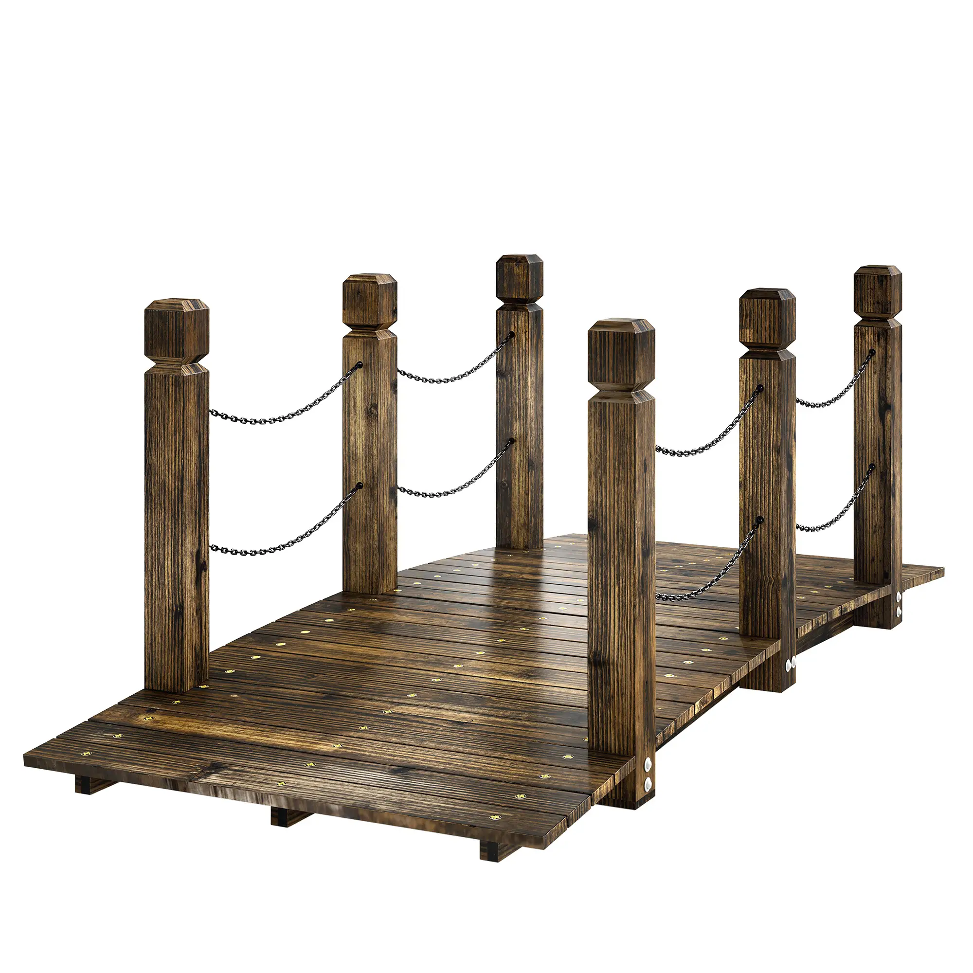 Garden Bridge, Carbonized Wood, Chain Handrails, 5ft