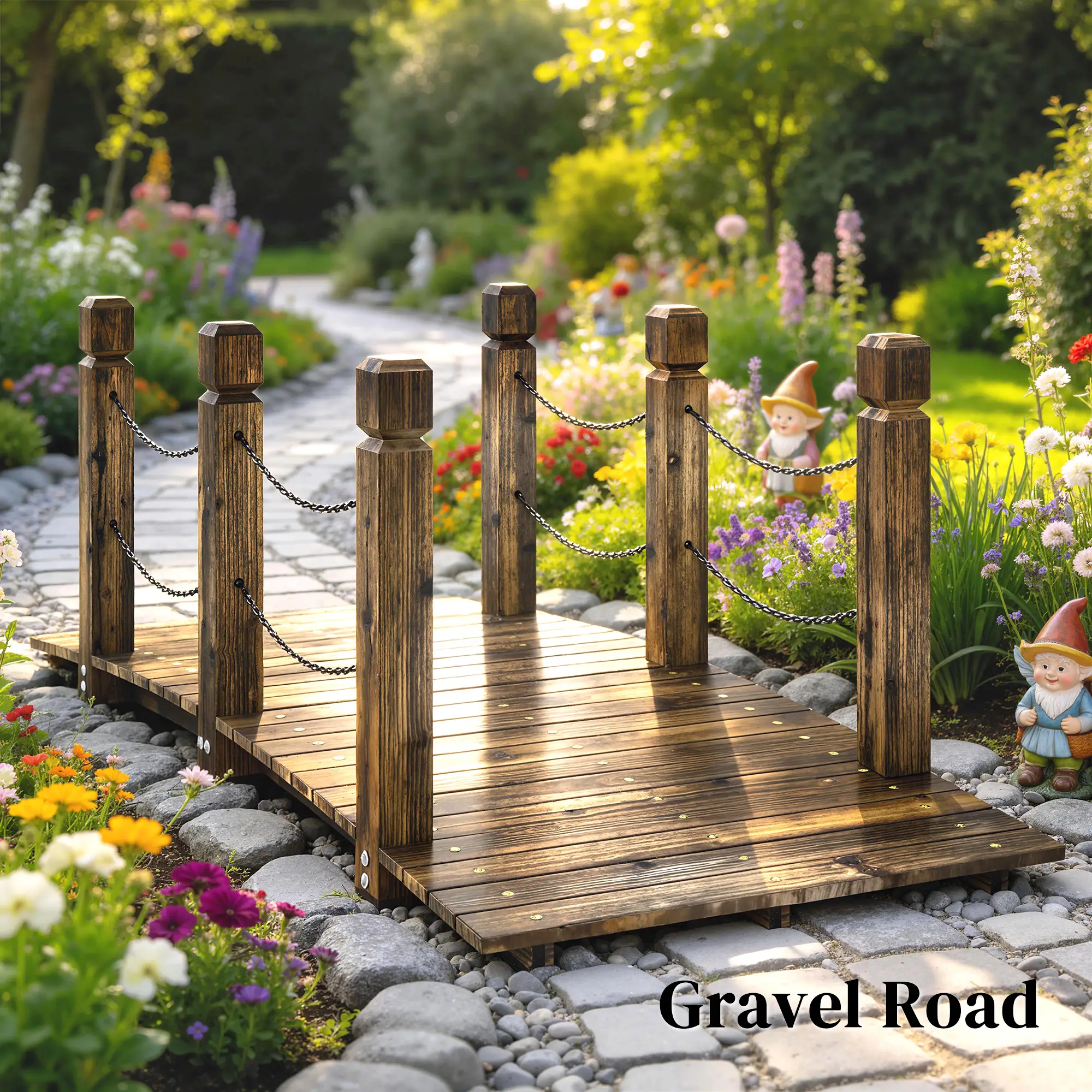 Garden Bridge, Carbonized Wood, Chain Handrails, 5ft - Image 10