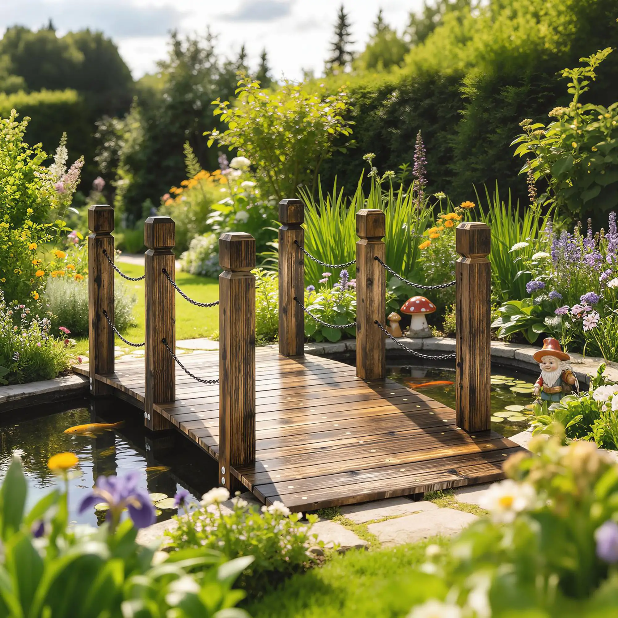 Garden Bridge, Carbonized Wood, Chain Handrails, 5ft - Image 2
