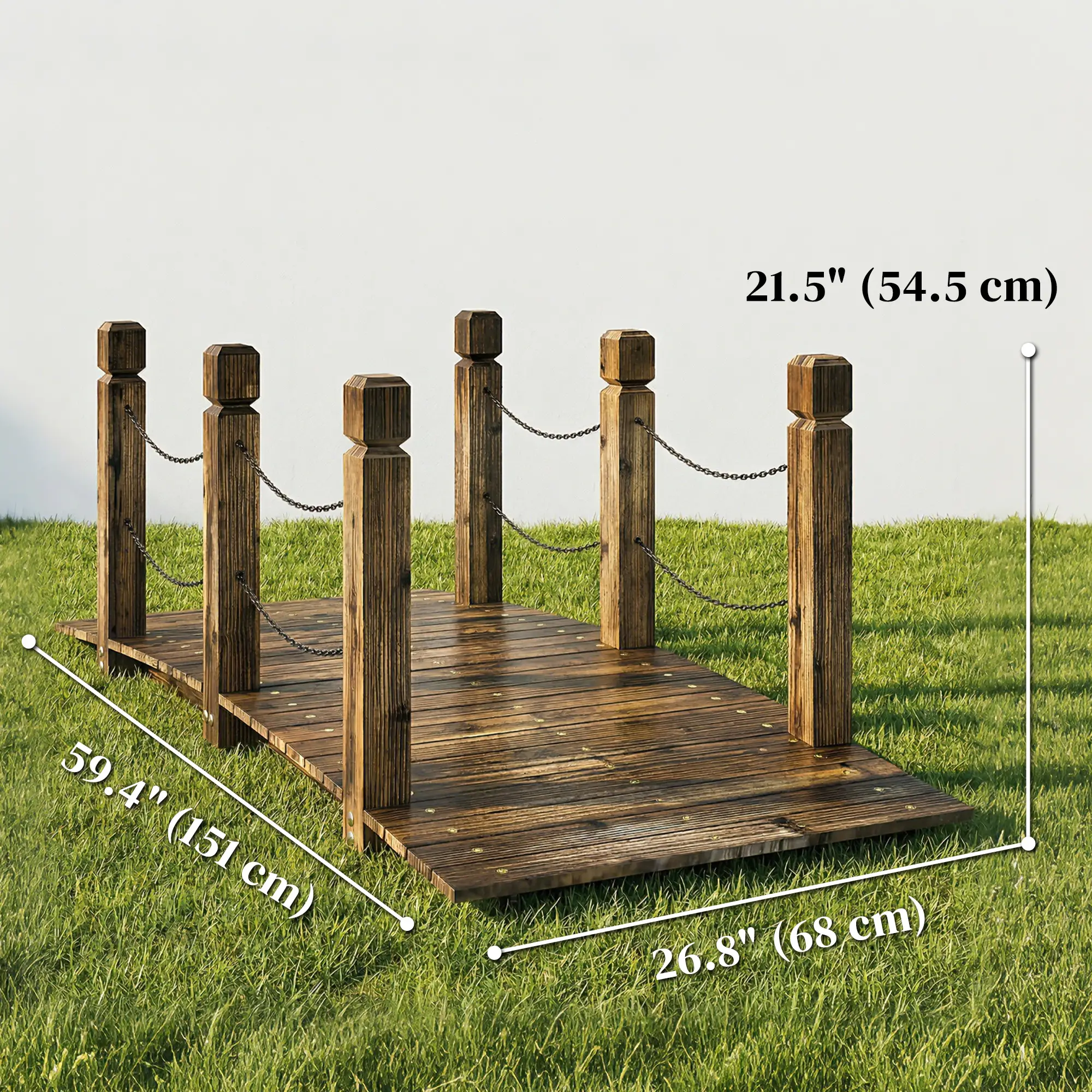 Garden Bridge, Carbonized Wood, Chain Handrails, 5ft - Image 3