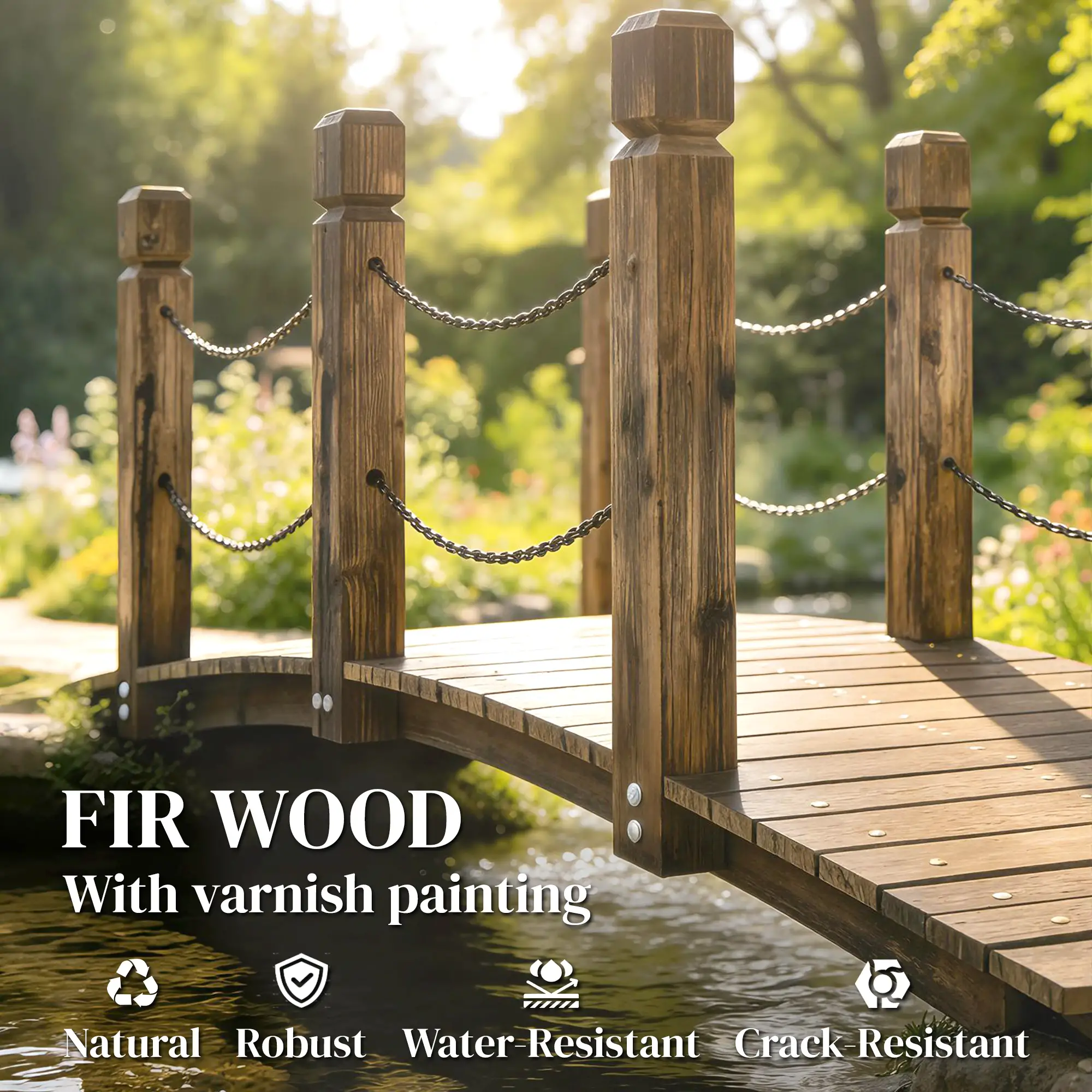 Garden Bridge, Carbonized Wood, Chain Handrails, 5ft - Image 4