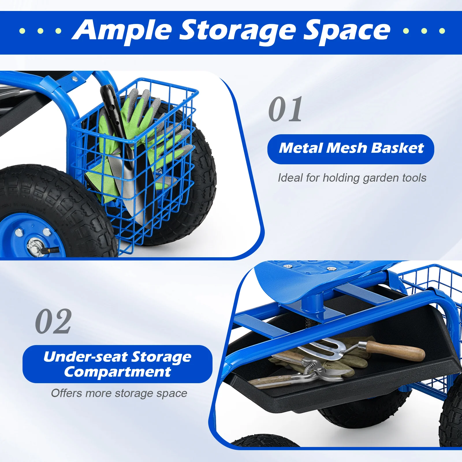 Garden Cart With Heavy Duty Tool Tray, Blue - Image 10