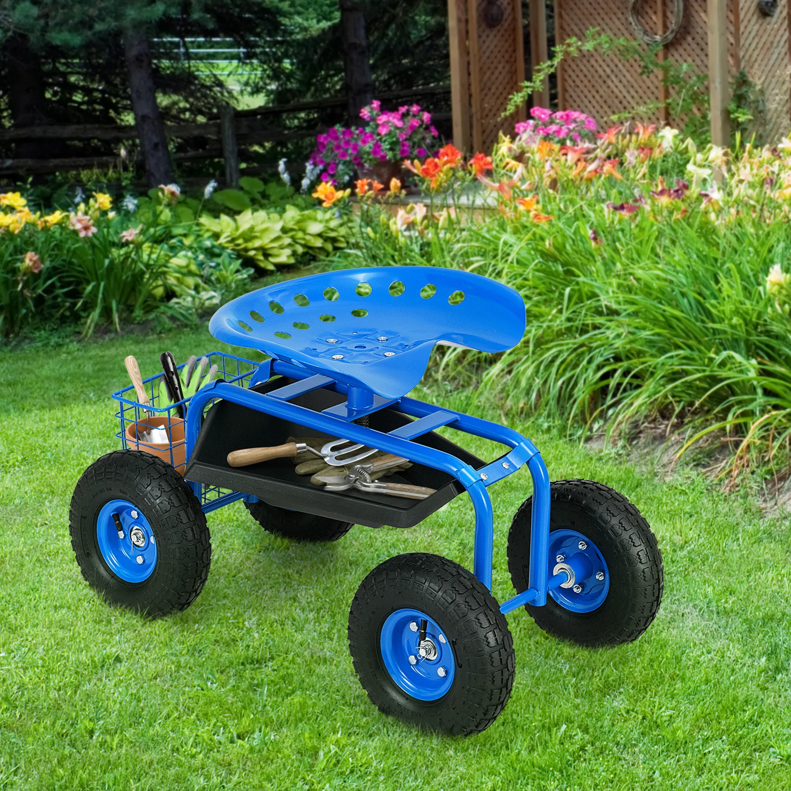 Garden Cart With Heavy Duty Tool Tray, Blue - Image 3