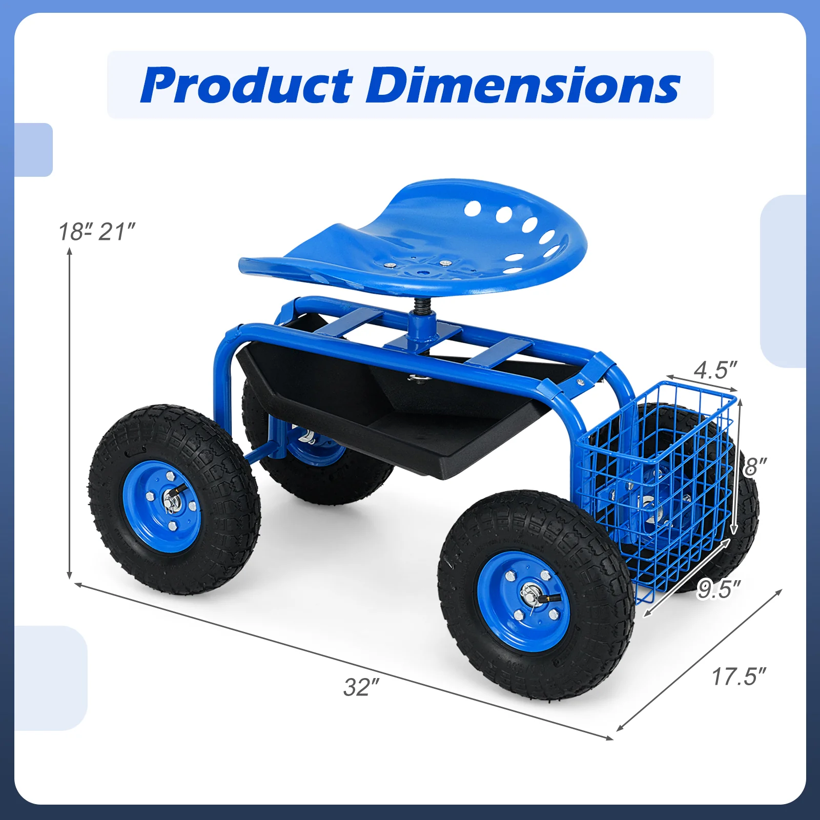 Garden Cart With Heavy Duty Tool Tray, Blue - Image 6