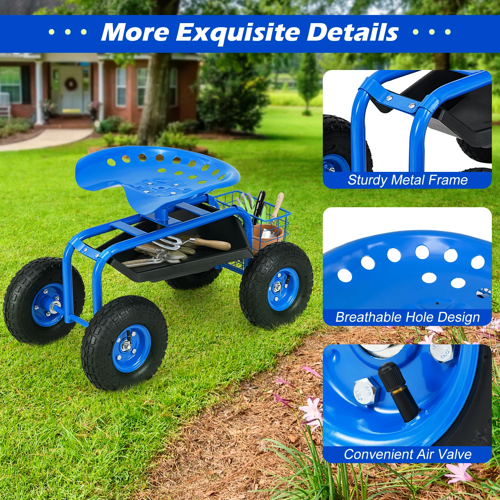 Garden Cart With Heavy Duty Tool Tray, Blue - Image 7
