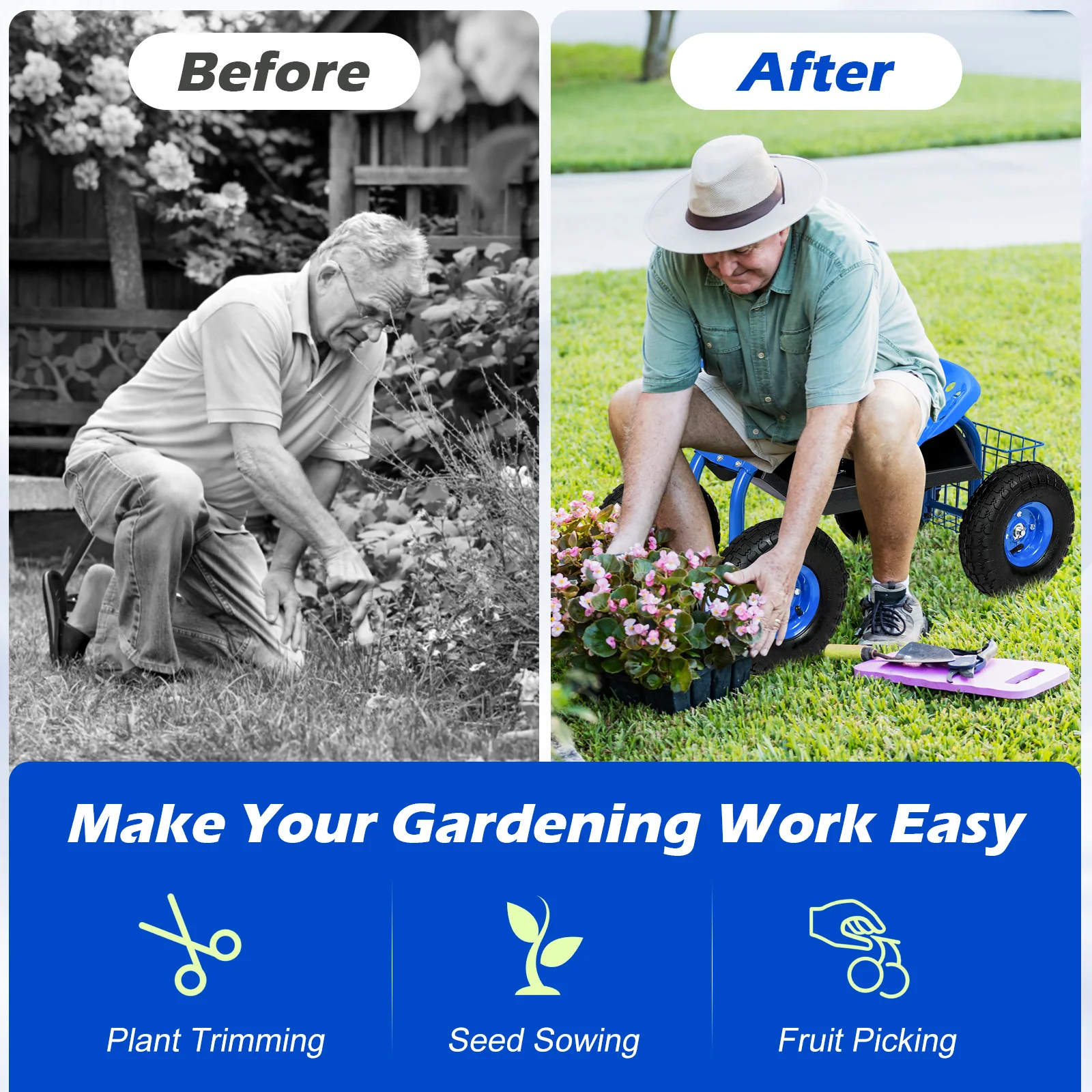 Garden Cart With Heavy Duty Tool Tray, Blue - Image 8