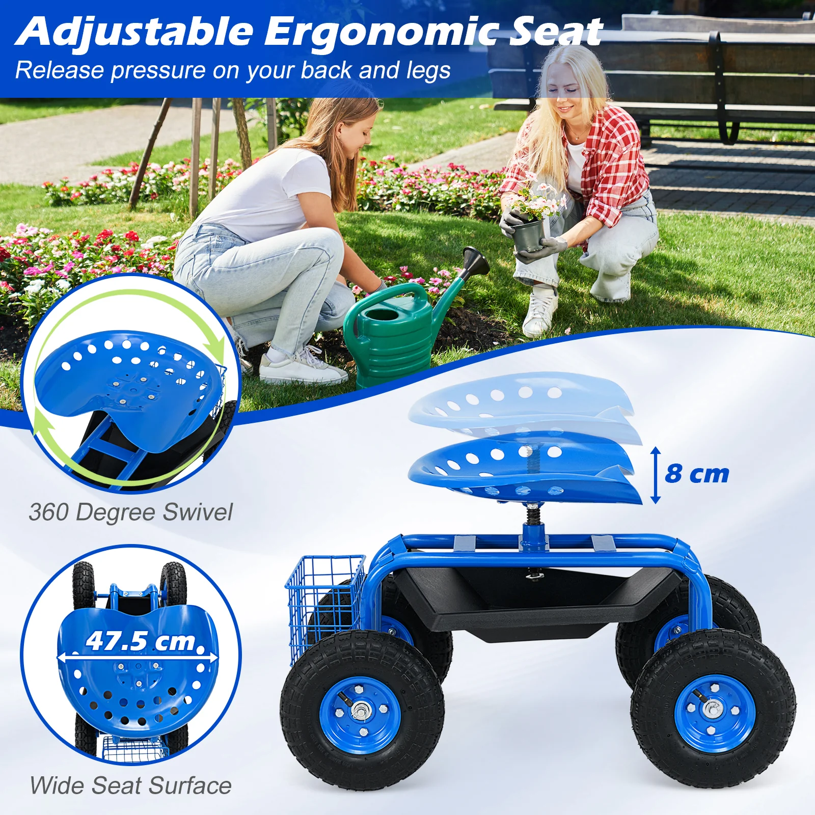 Garden Cart With Heavy Duty Tool Tray, Blue - Image 9