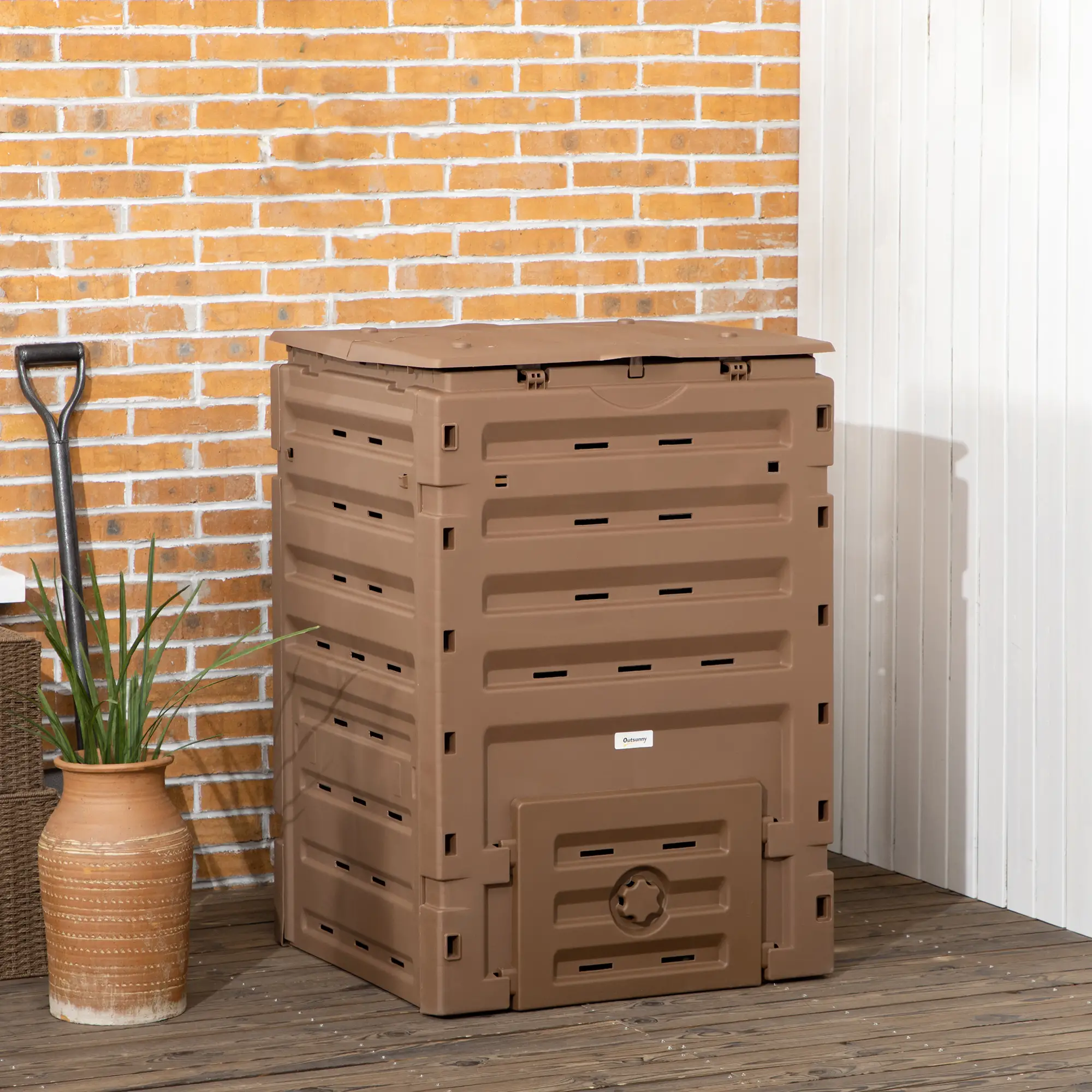Garden Compost Bin, 120 Gallon (450L), 80 Vents, 2 Sliding Doors, Black - Image 2