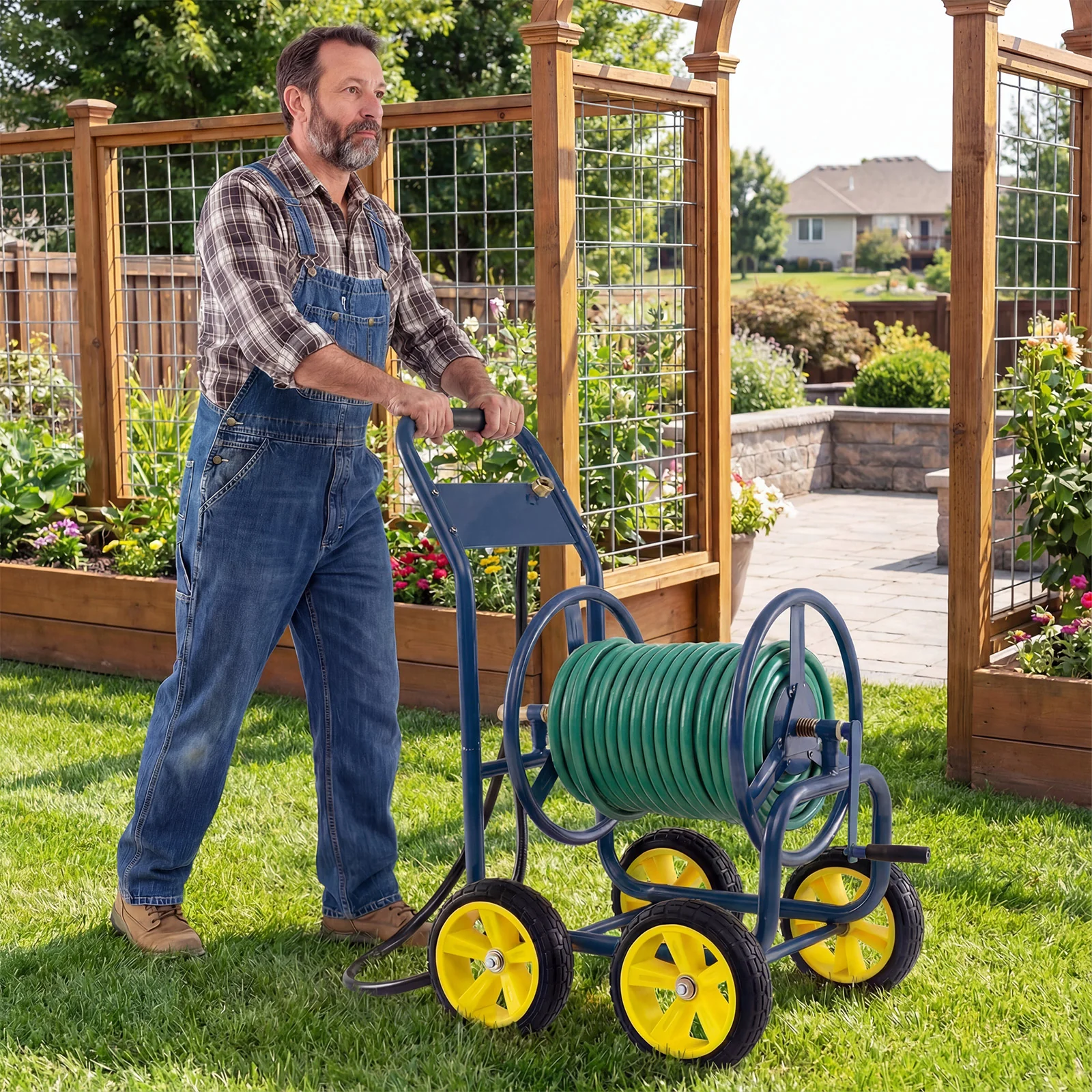 Garden Hose Reel Cart, 330 Ft, 3/4 Inch or 5/8 Inch, Blue - Image 3