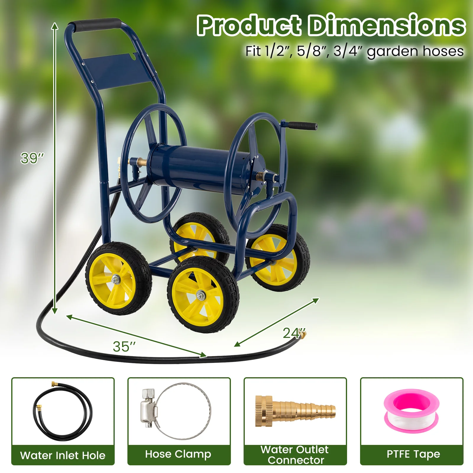 Garden Hose Reel Cart, 330 Ft, 3/4 Inch or 5/8 Inch, Blue - Image 5