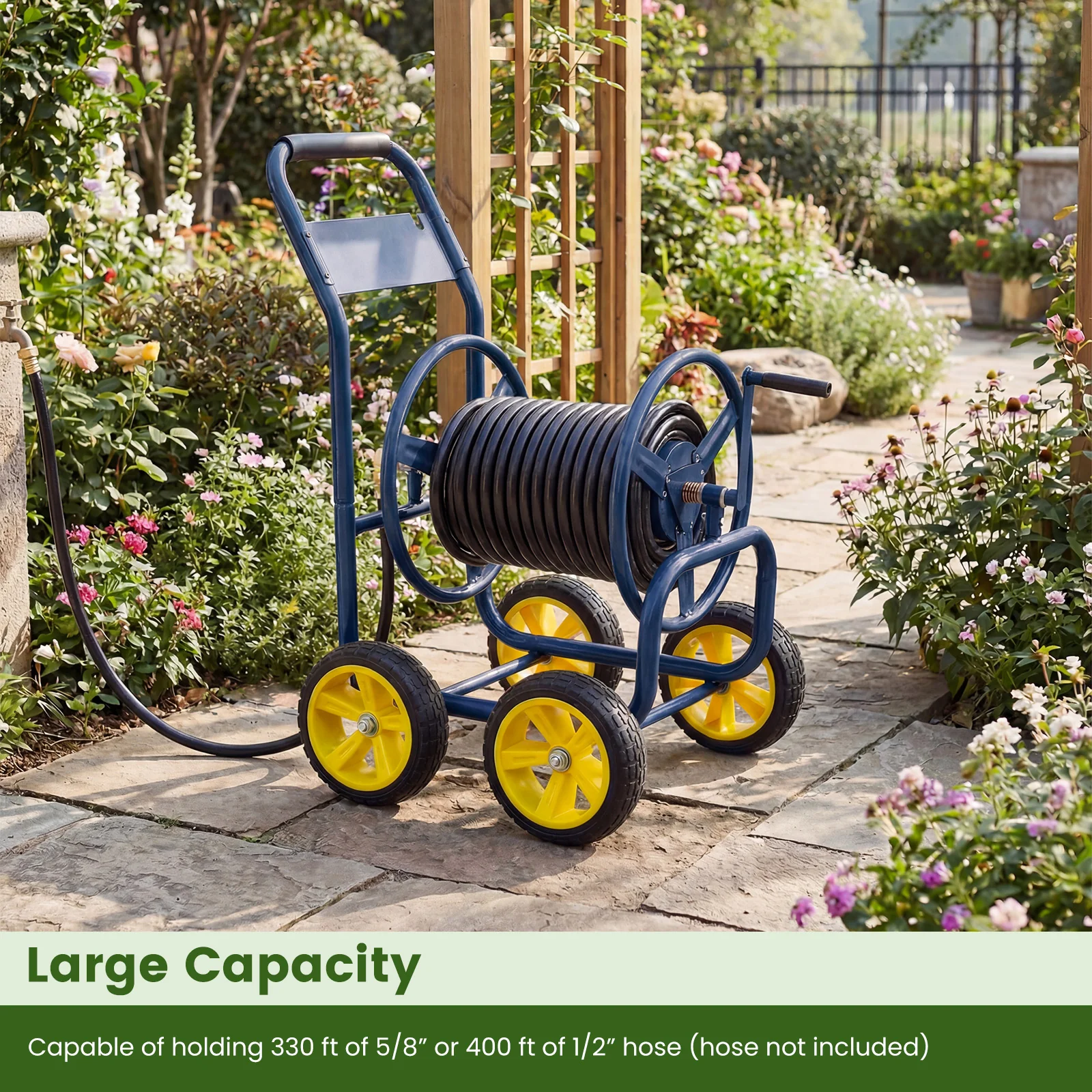 Garden Hose Reel Cart, 330 Ft, 3/4 Inch or 5/8 Inch, Blue - Image 6