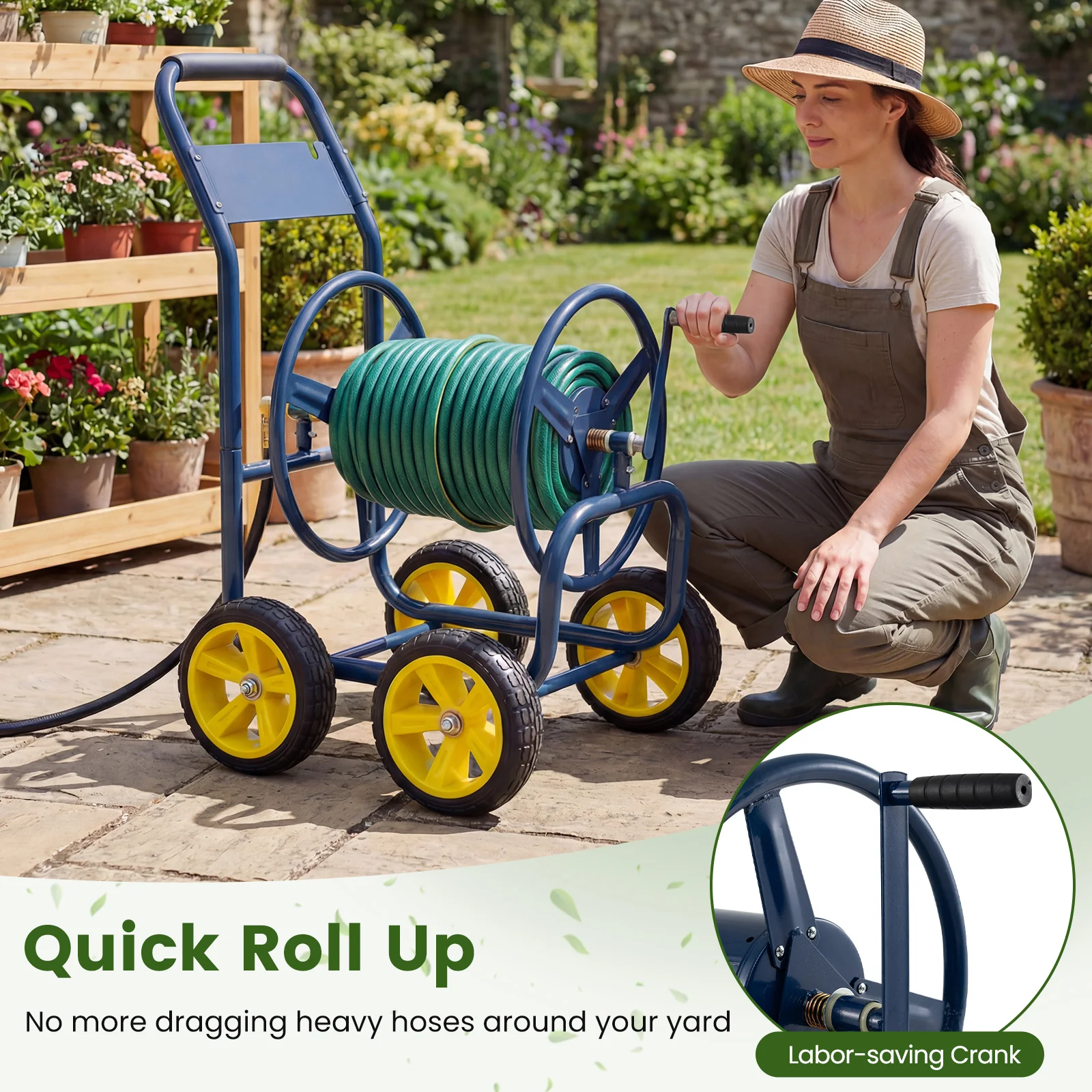 Garden Hose Reel Cart, 330 Ft, 3/4 Inch or 5/8 Inch, Blue - Image 8