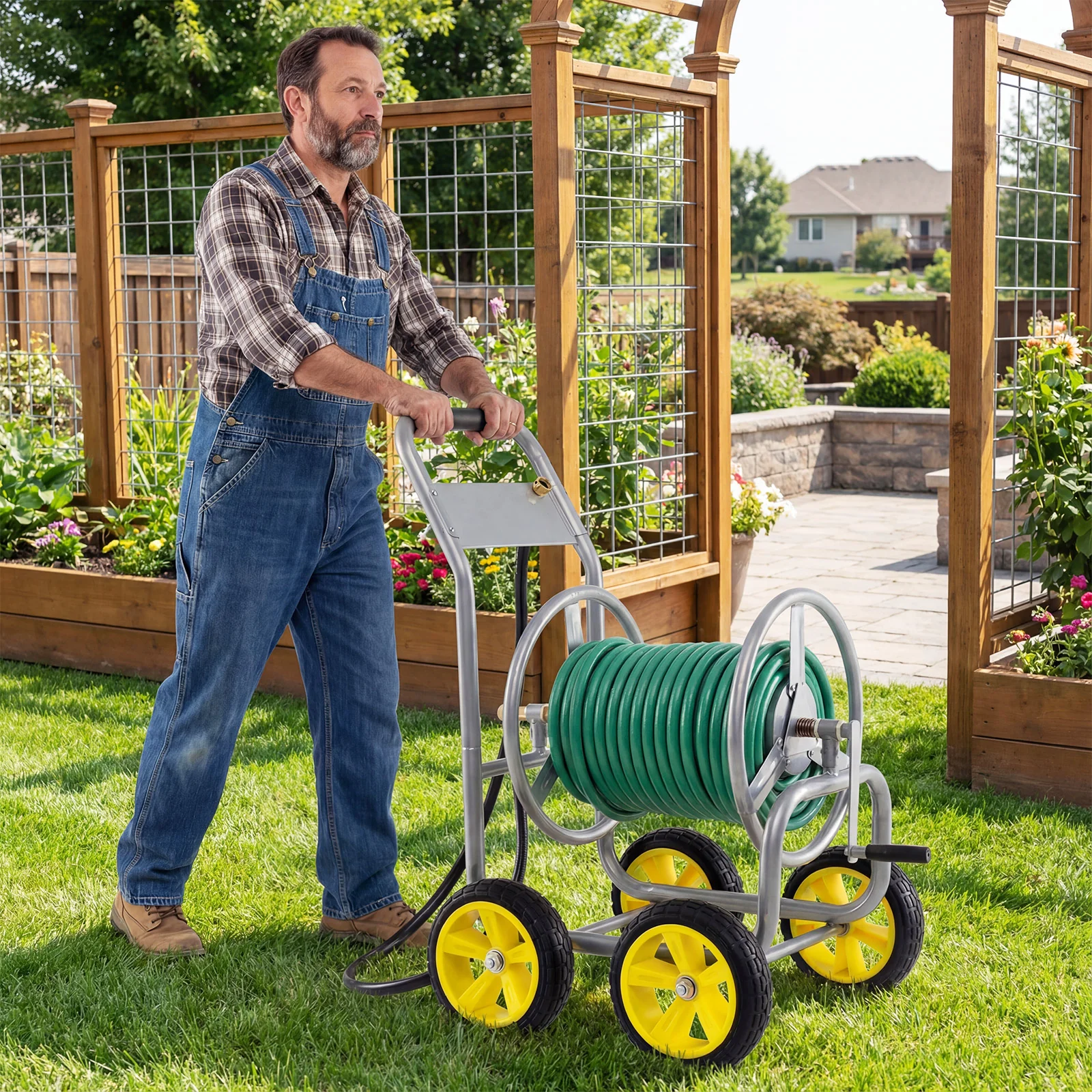 Garden Hose Reel Cart, 330ft 3/4 Inch or 5/8 Inch, Silver - Image 3