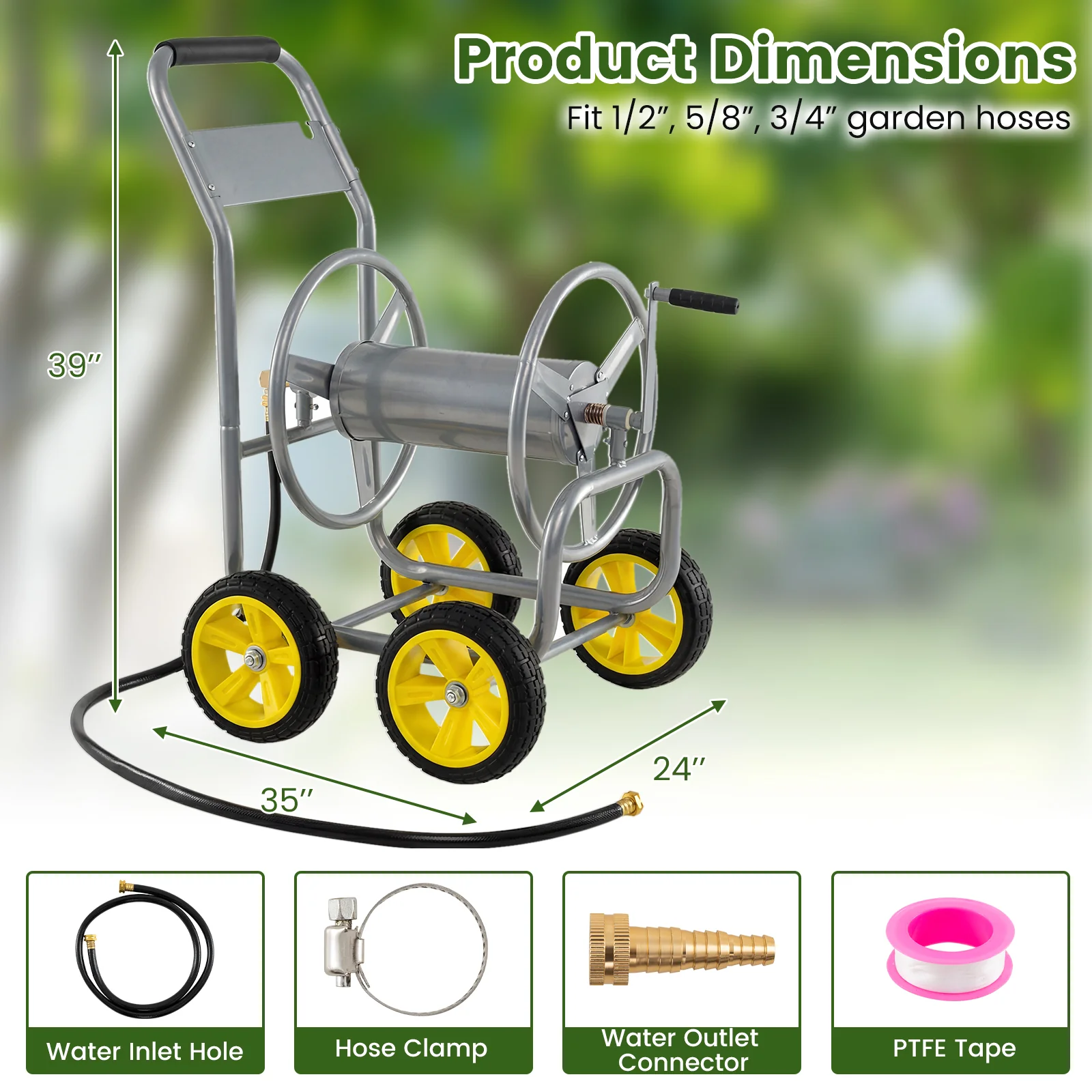 Garden Hose Reel Cart, 330ft 3/4 Inch or 5/8 Inch, Silver - Image 5