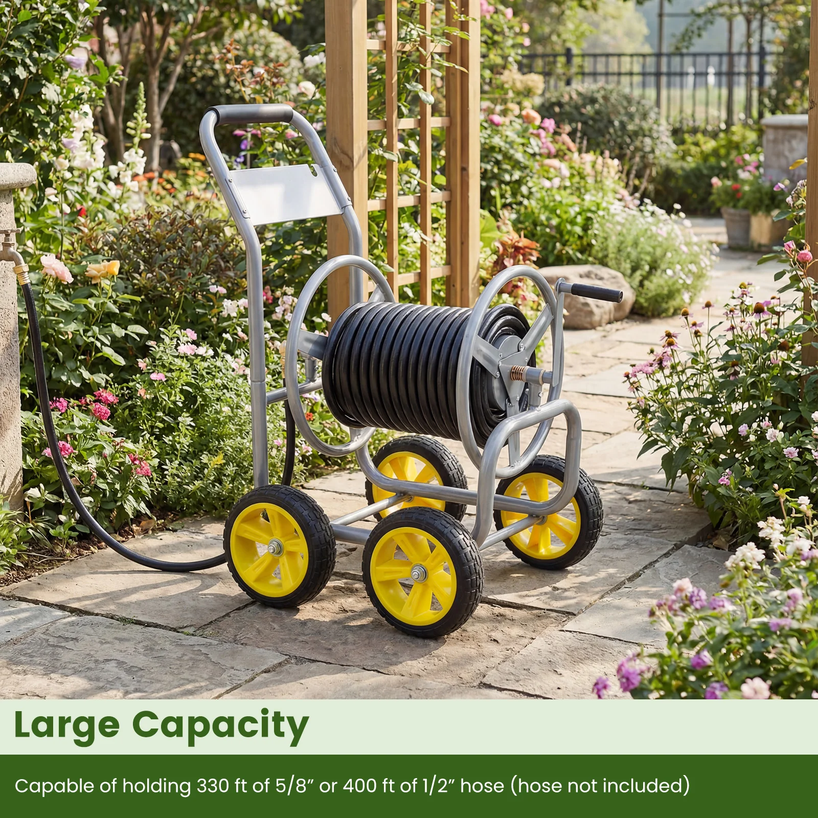 Garden Hose Reel Cart, 330ft 3/4 Inch or 5/8 Inch, Silver - Image 6