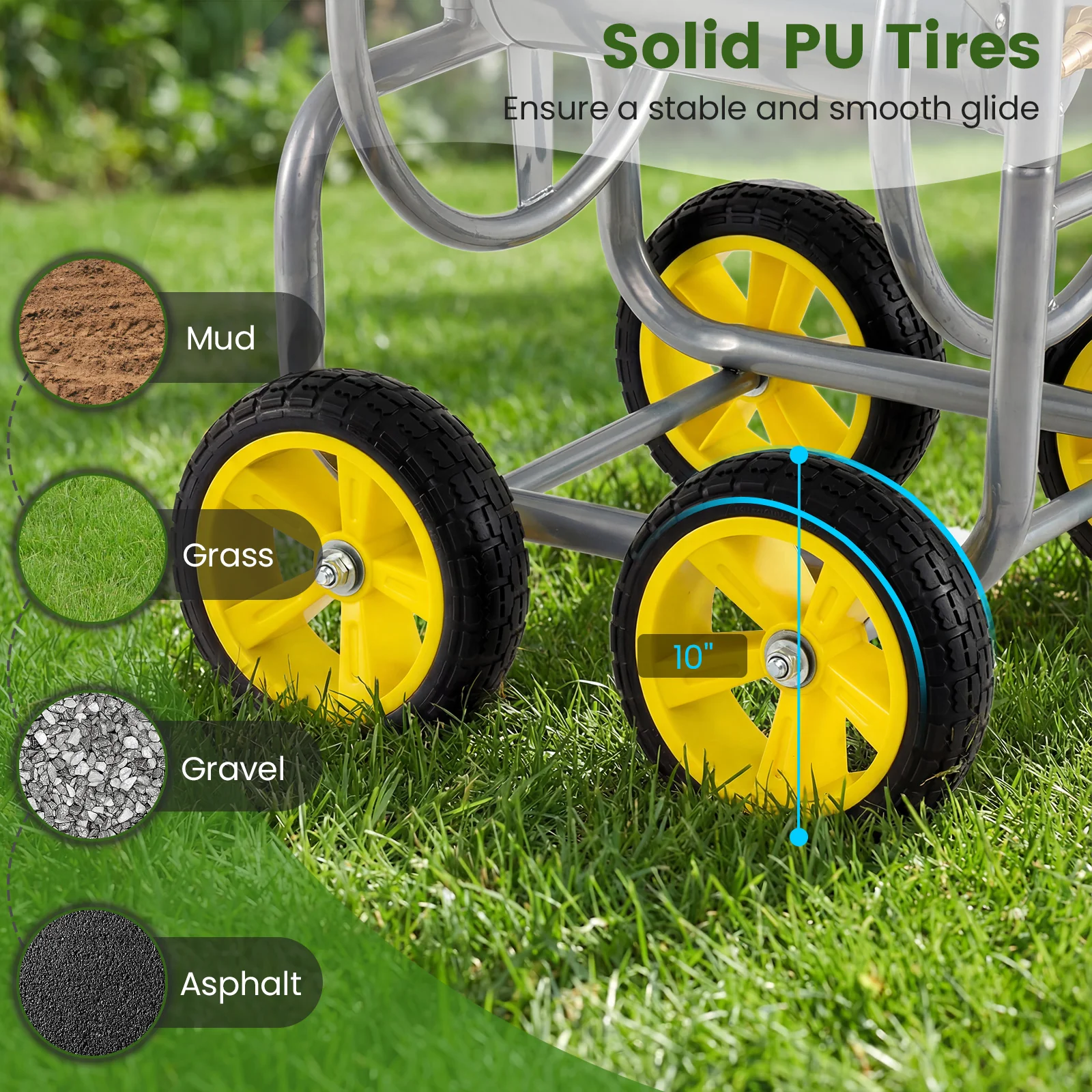 Garden Hose Reel Cart, 330ft 3/4 Inch or 5/8 Inch, Silver - Image 7