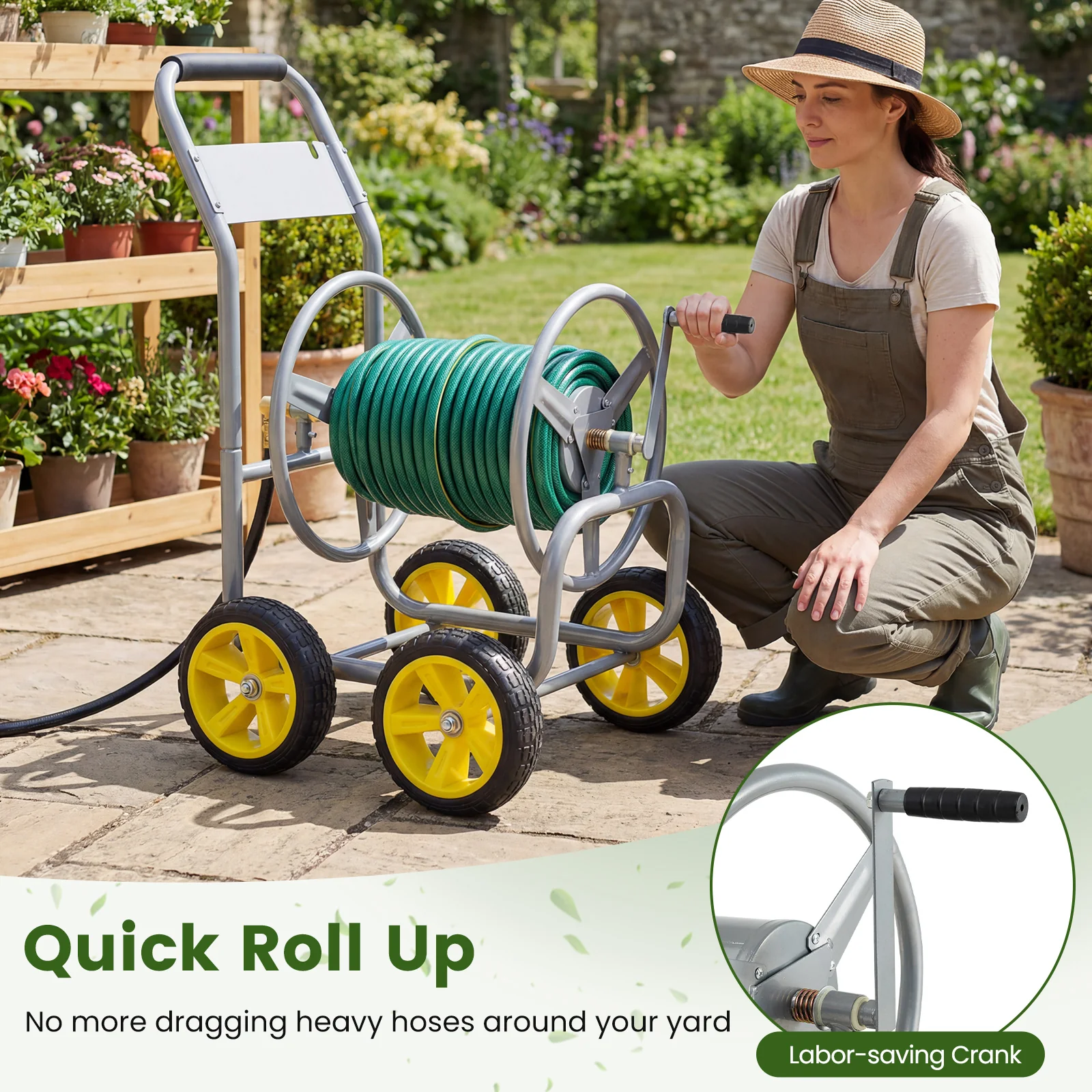 Garden Hose Reel Cart, 330ft 3/4 Inch or 5/8 Inch, Silver - Image 8
