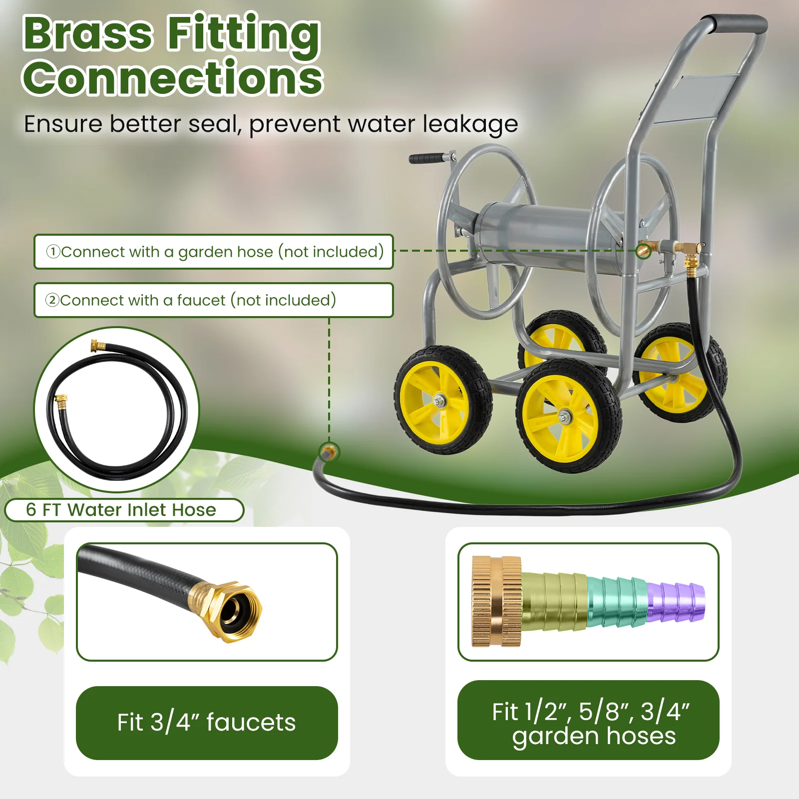 Garden Hose Reel Cart, 330ft 3/4 Inch or 5/8 Inch, Silver - Image 9