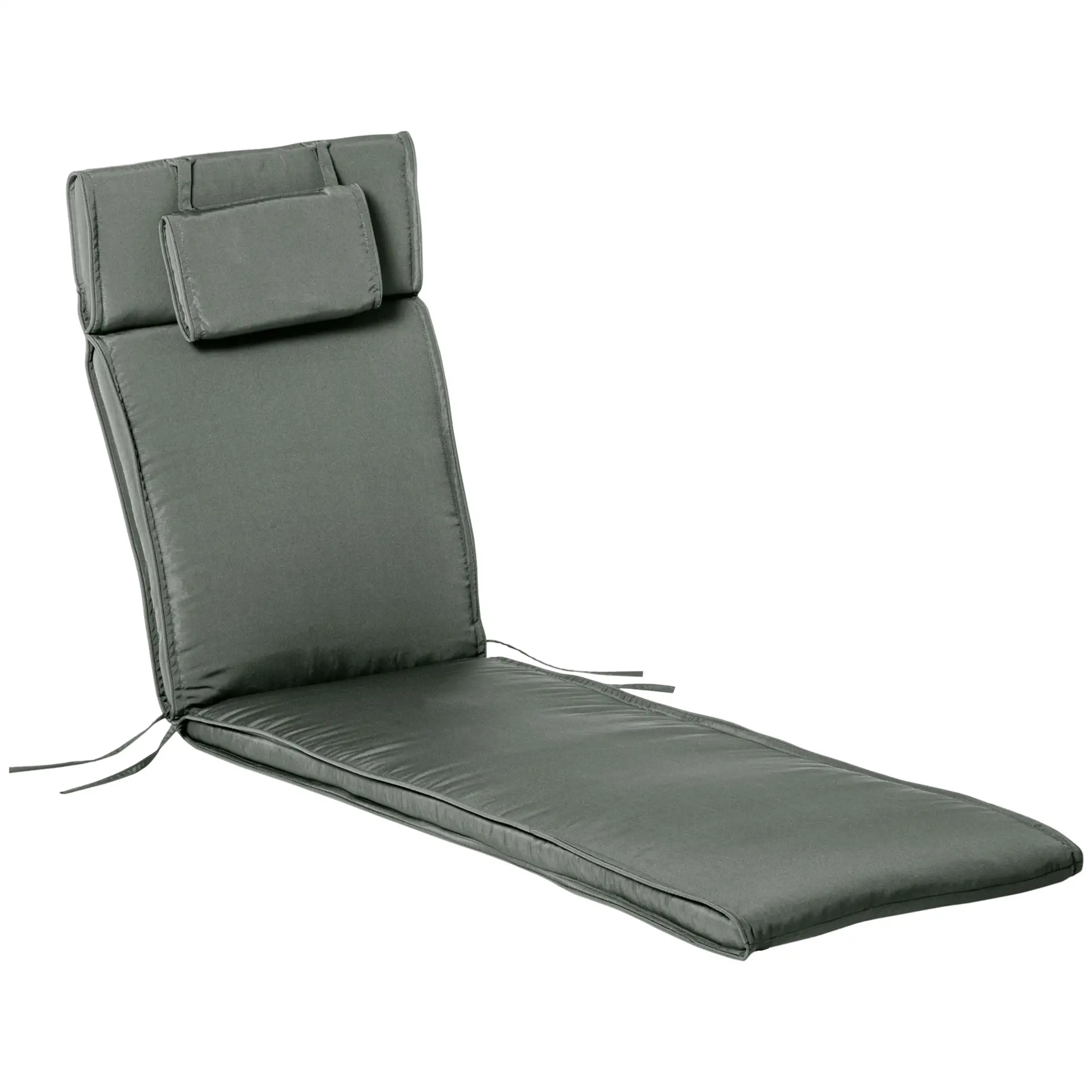 Garden Lounger Chair Cushion, Deep Seat Patio, Thick Padded, Headrest, Removable Cover, Grey