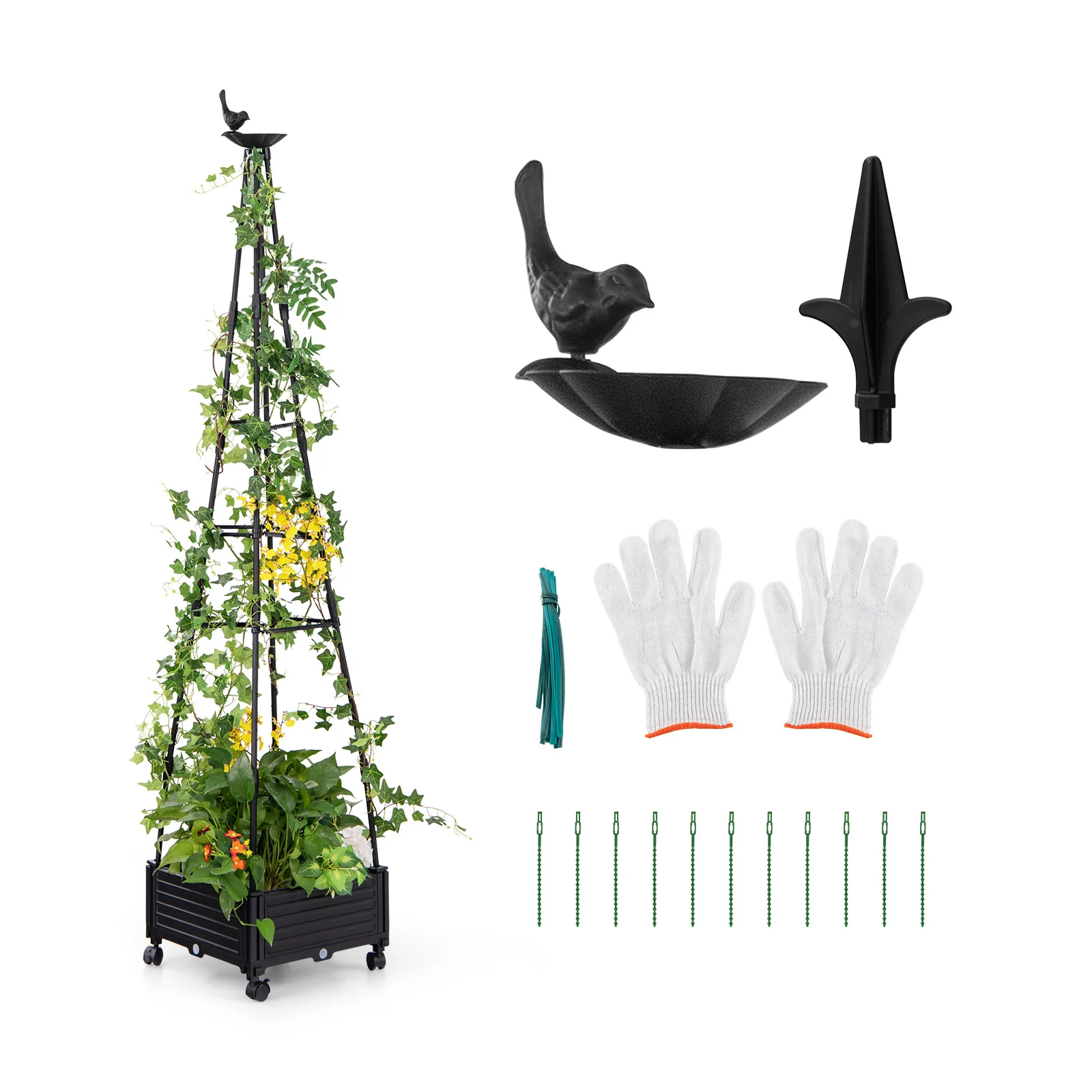Garden Obelisk Trellis, Self-Drainage System, Climbing Plants, Black - Image 4
