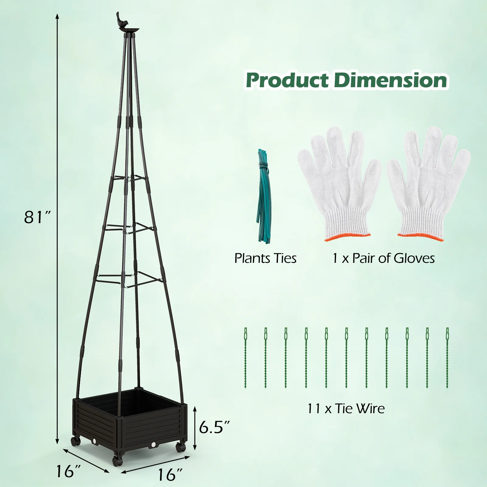 Garden Obelisk Trellis, Self-Drainage System, Climbing Plants, Black - Image 5