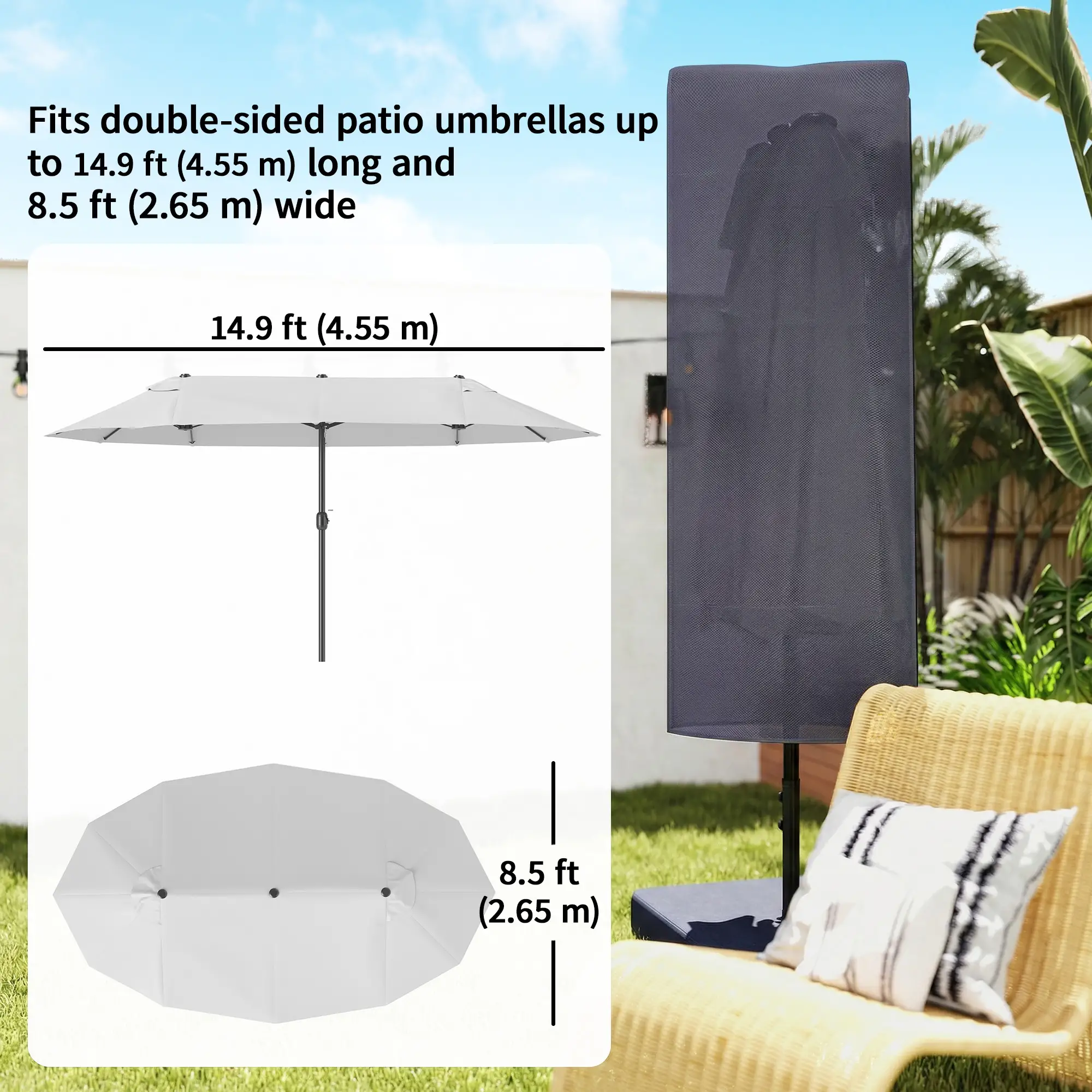 Garden Parasol Cover, Outdoor Cantilever Umbrella Cover, Dark Grey - Image 4
