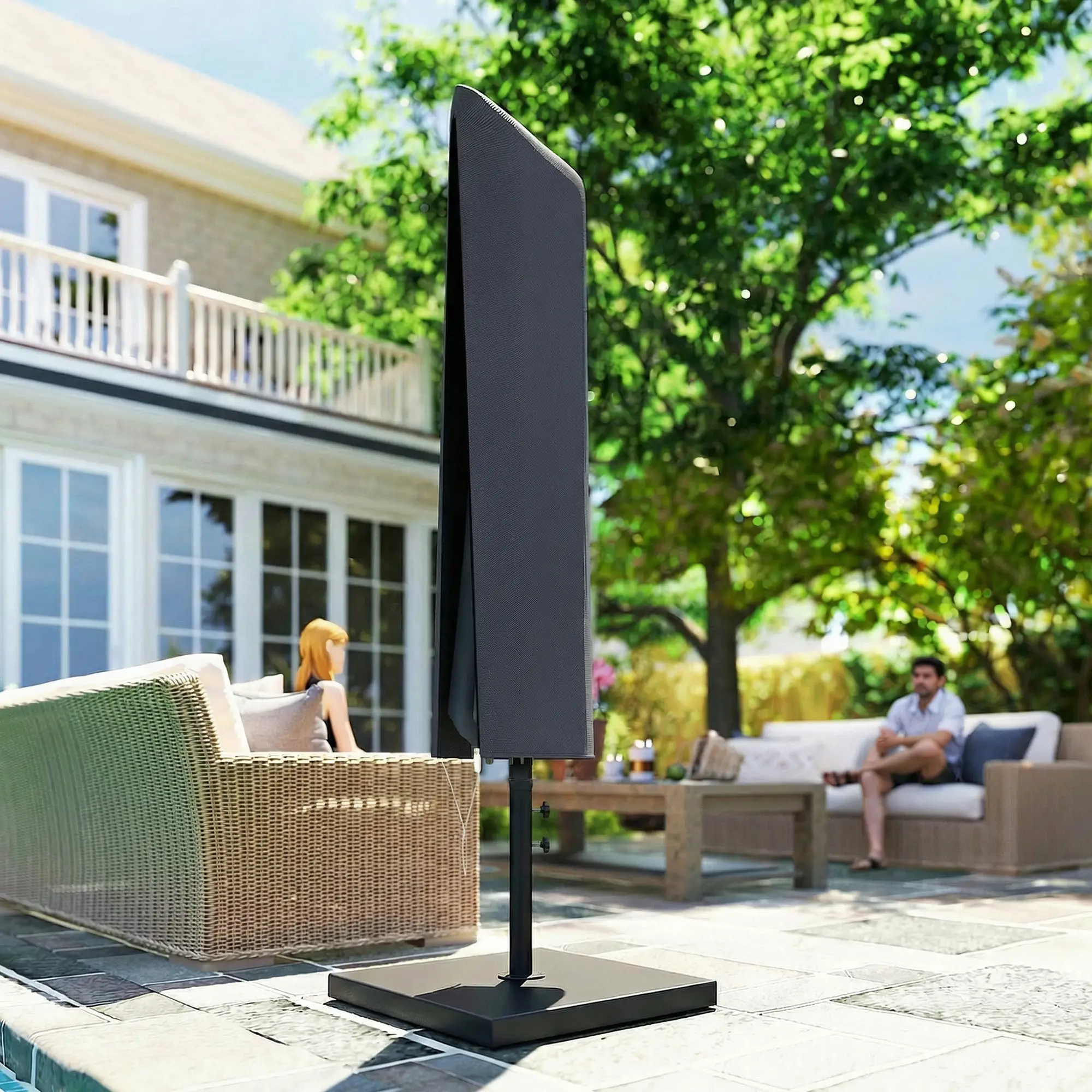 Garden Parasol Cover, Outdoor Cantilever Umbrella Cover, Dark Grey - Image 9