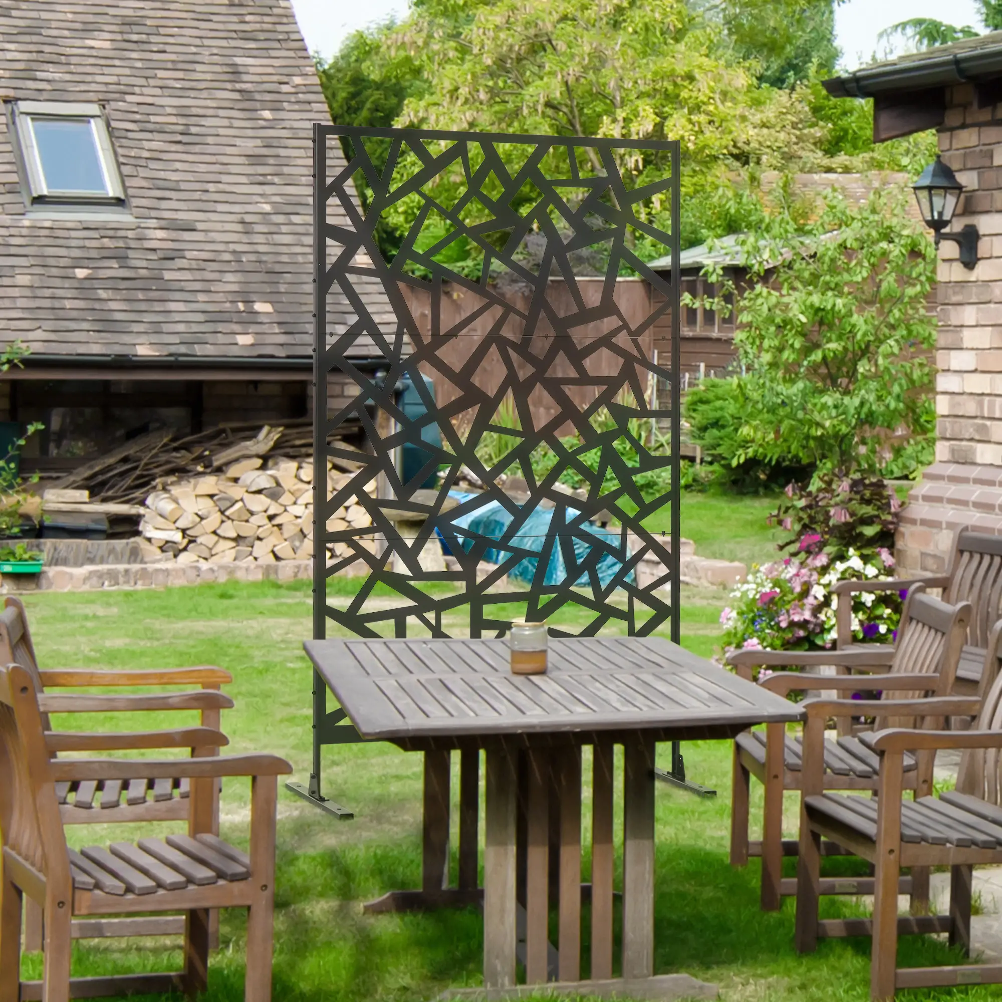 Garden Privacy Screen, Outdoor Metal Divider, Irregular Fence Style, Black - Image 8