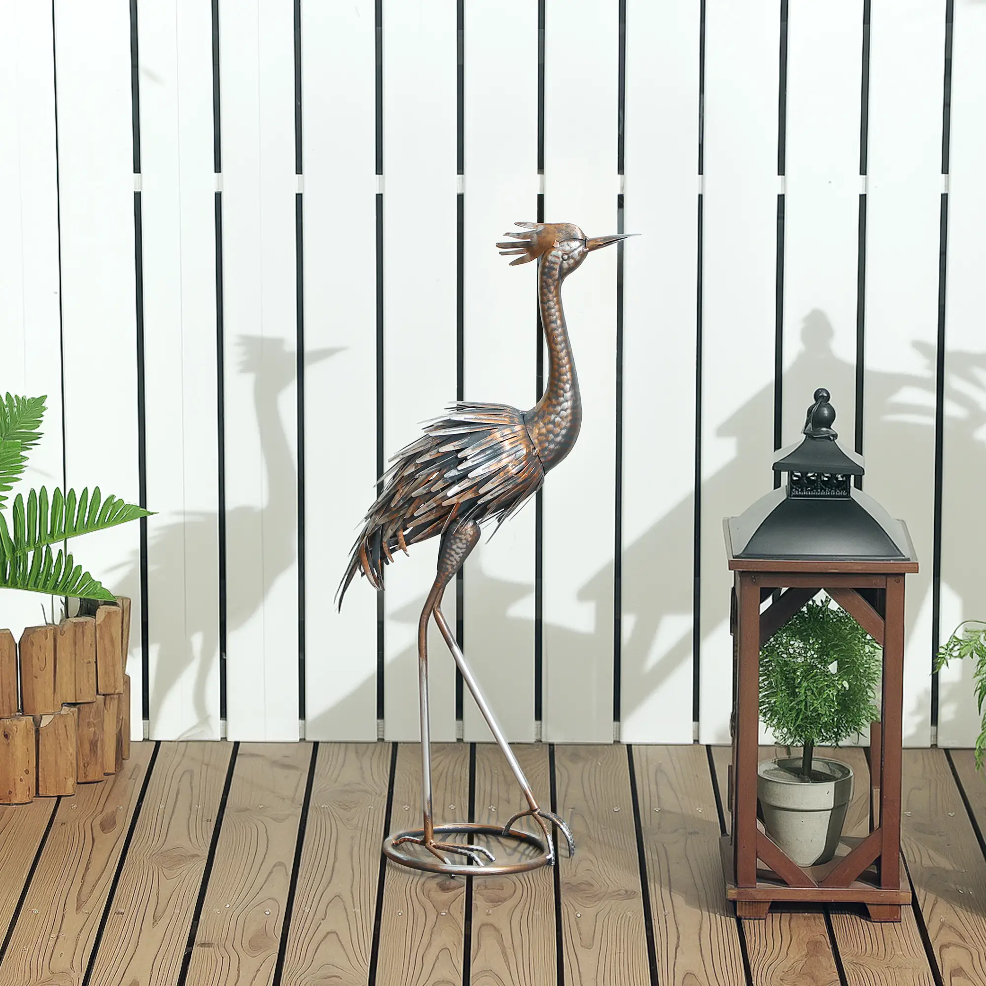 Garden Statue, Heron Standing Sculpture, 12.2"W x 7.1"D x 28"H, Silver Tone - Image 2