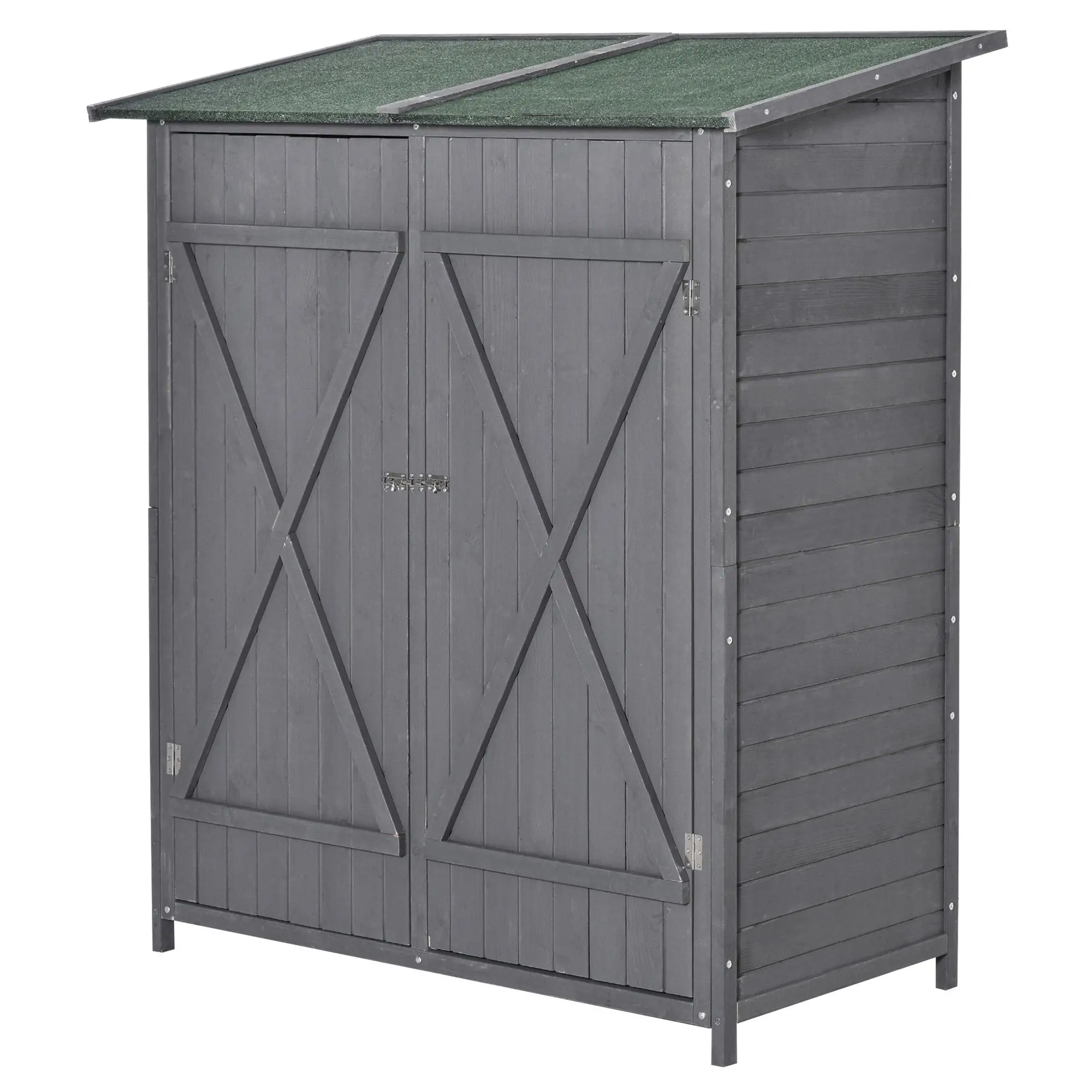 Garden Storage Shed, Asphalt Roof, Wooden, Double Door, Green and Grey - Image 11