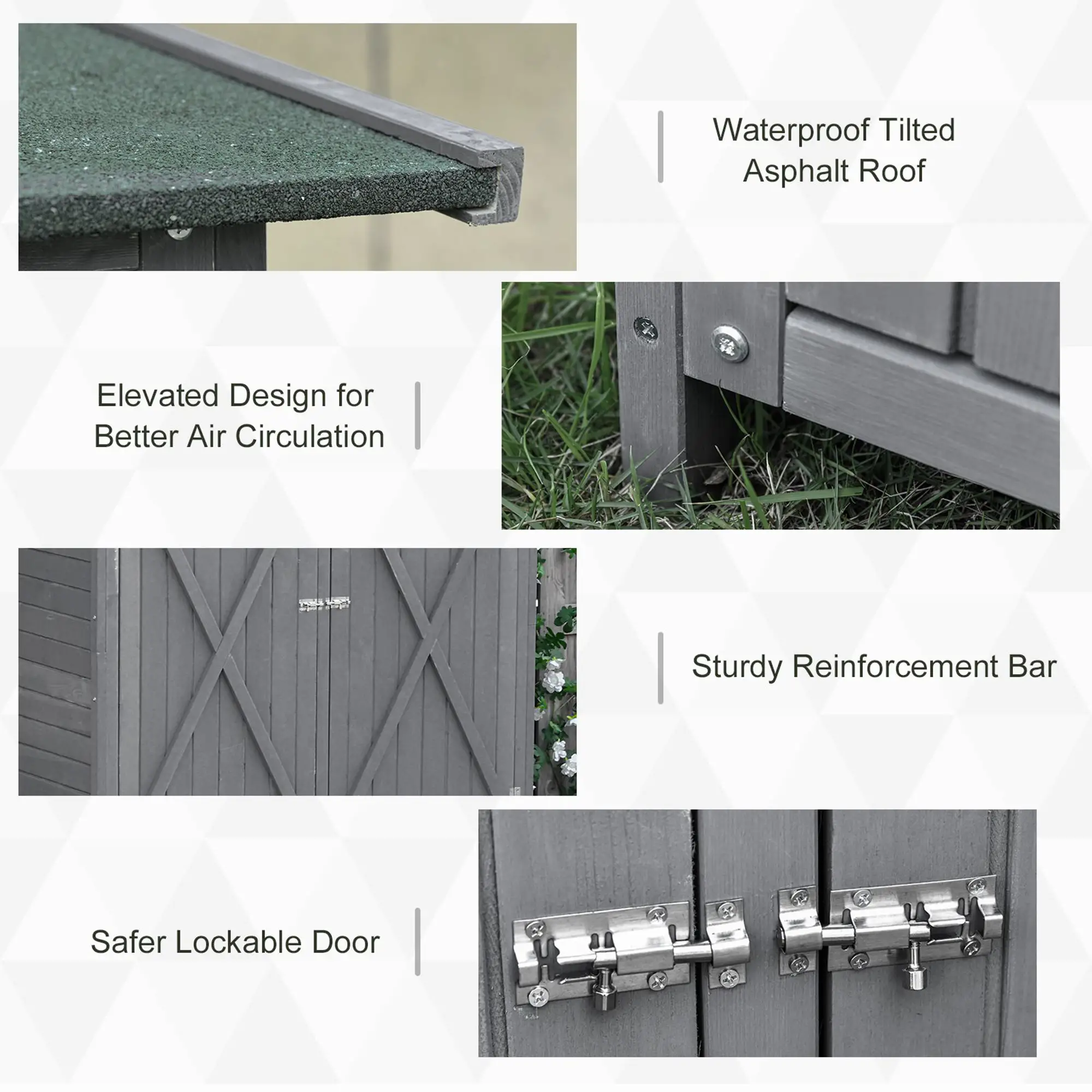 Garden Storage Shed, Asphalt Roof, Wooden, Double Door, Green and Grey - Image 5