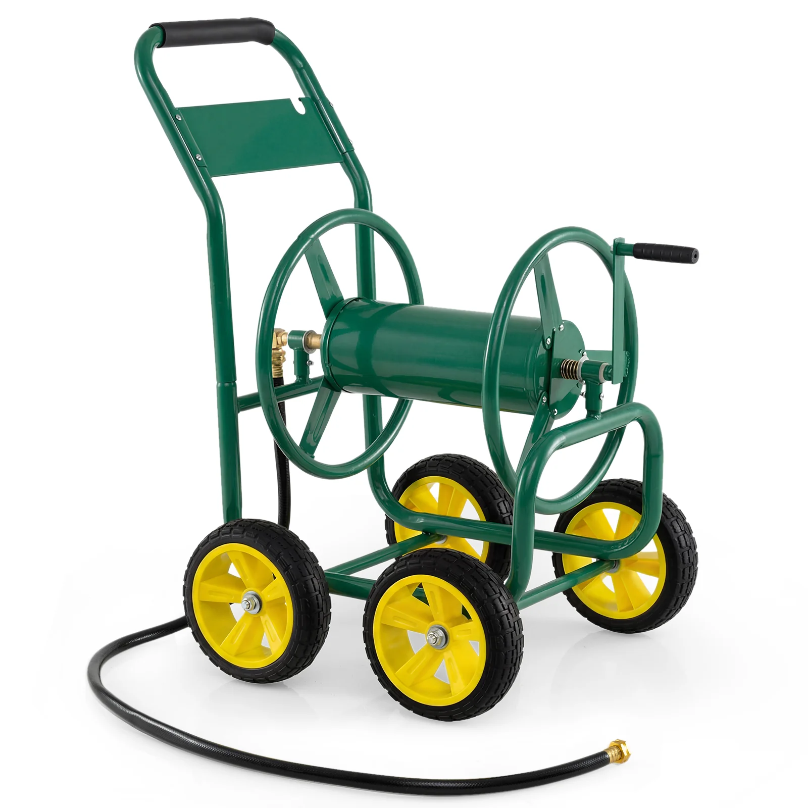 Garden Water Hose Reel Cart, 4 Wheels, Non-Slip Grip, Green