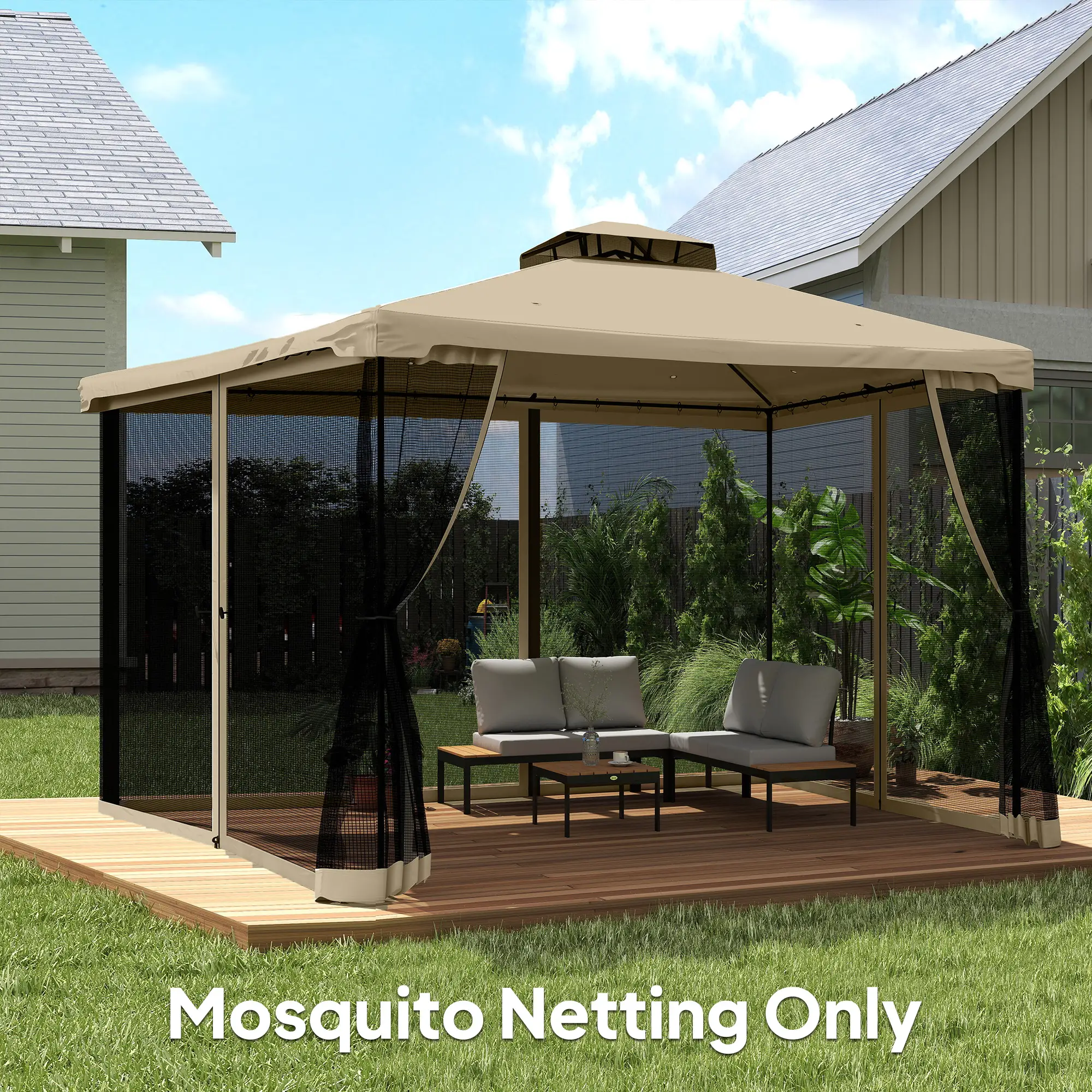 Gazebo Mosquito Netting, 12' x 12', Zipper Screen Walls, Black, Khaki - Image 10