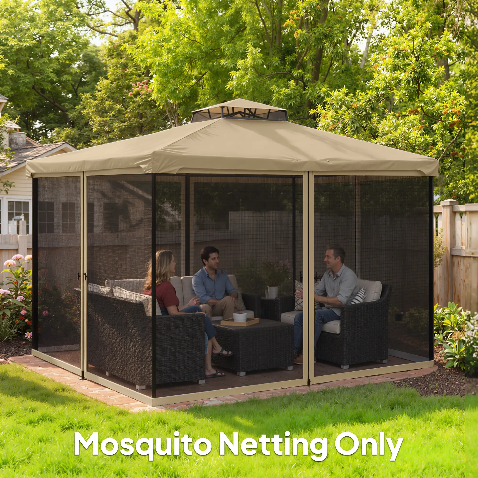 Gazebo Mosquito Netting, 12' x 12', Zipper Screen Walls, Black, Khaki - Image 2