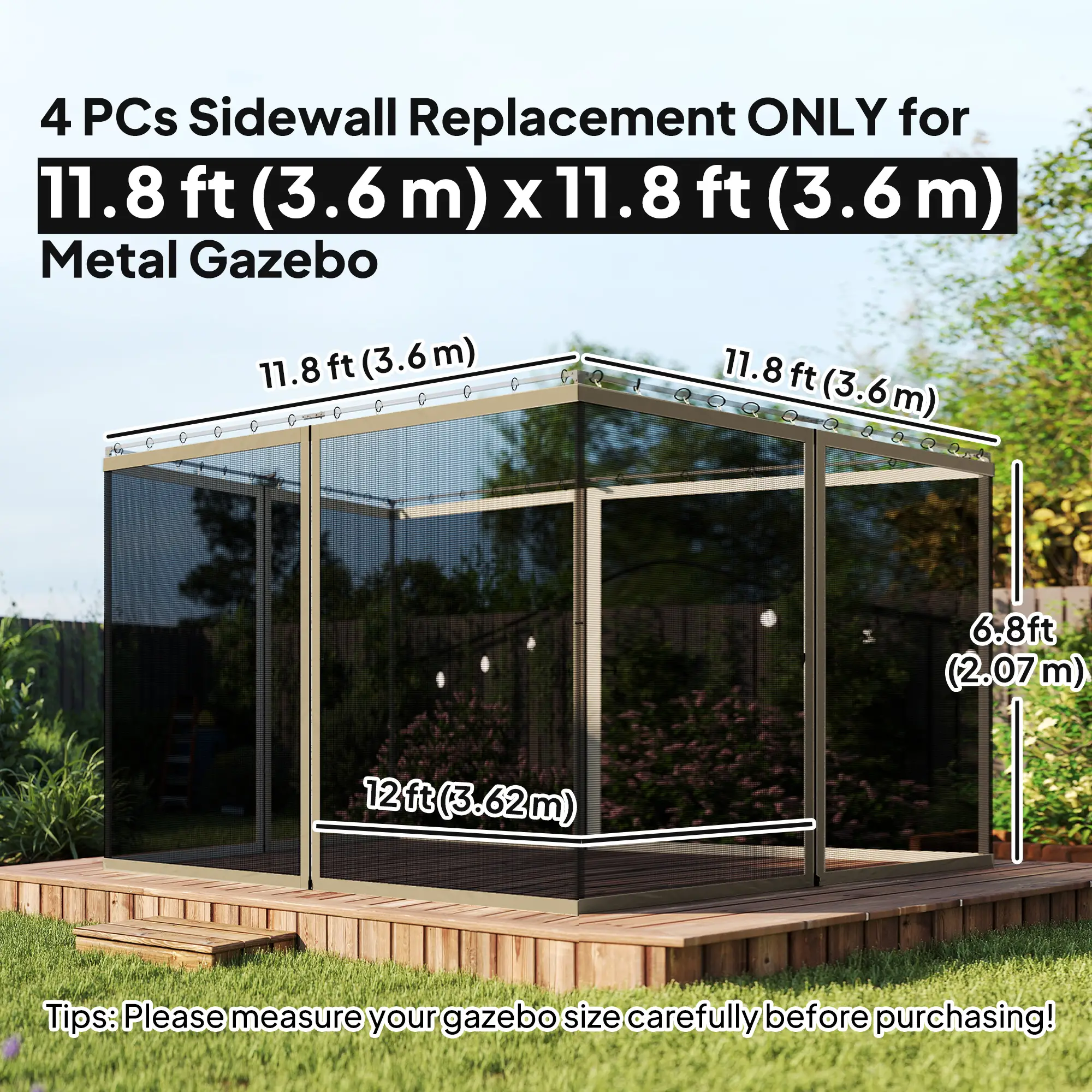 Gazebo Mosquito Netting, 12' x 12', Zipper Screen Walls, Black, Khaki - Image 3