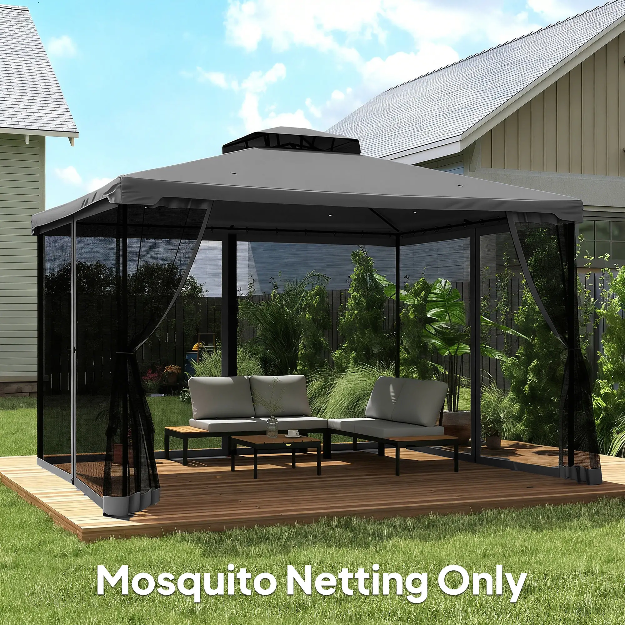 Gazebo Mosquito Netting, 12' x 12', Screen Walls With Zippers, Black - Image 10