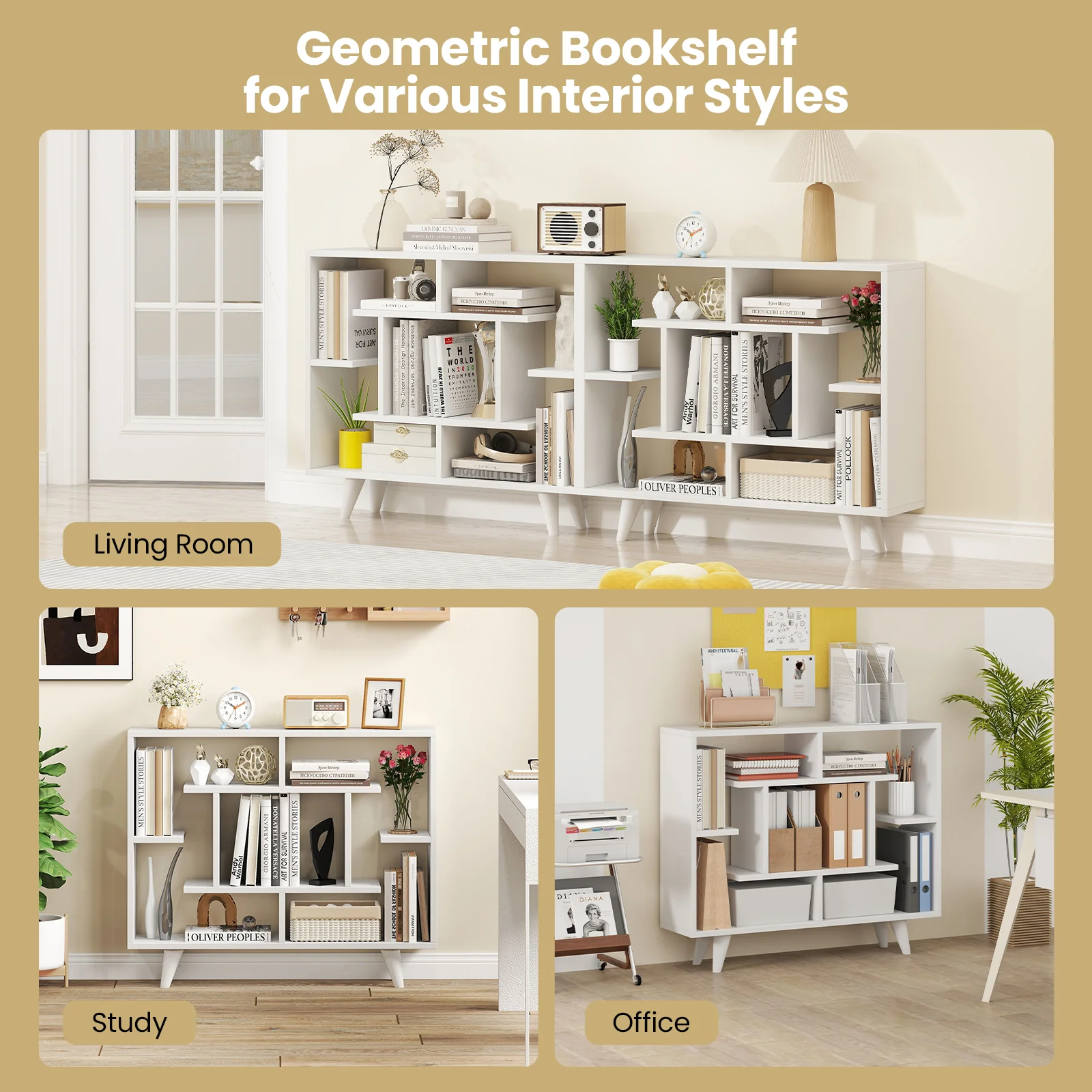 Geometric Bookcase, With Anti-Tipping Kit, White - Image 10