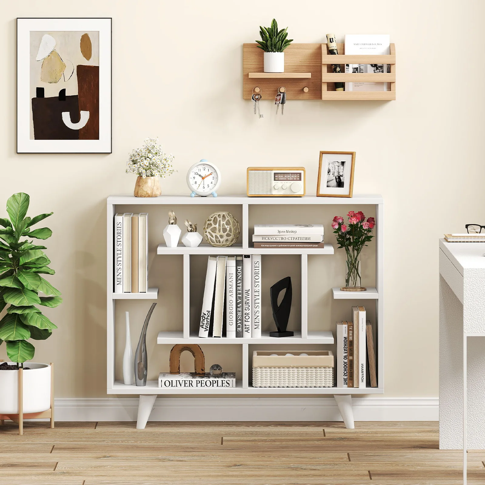 Geometric Bookcase, With Anti-Tipping Kit, White - Image 3