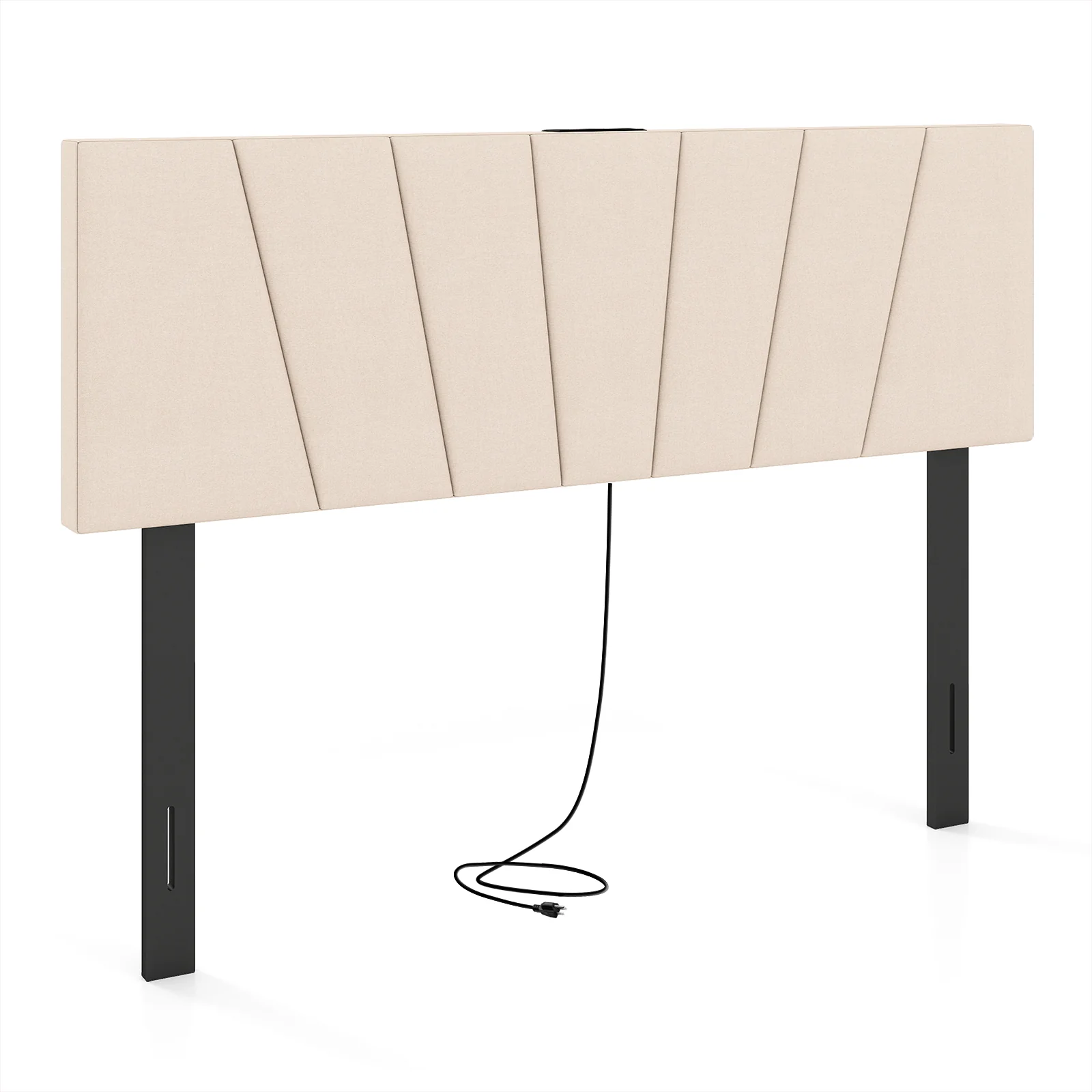 Geometric Upholstered Headboard, Queen Full Size, Beige - Image 4