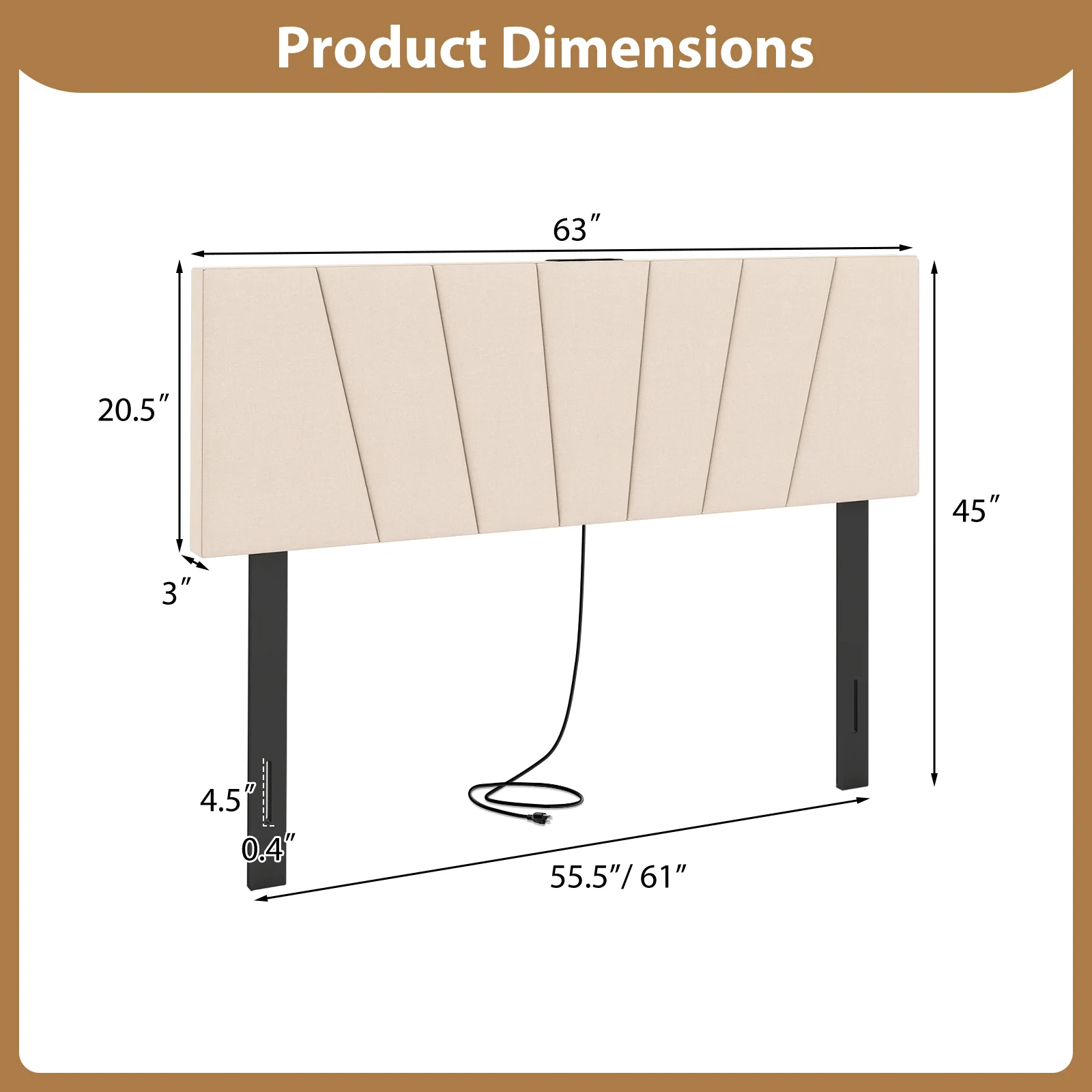 Geometric Upholstered Headboard, Queen Full Size, Beige - Image 6