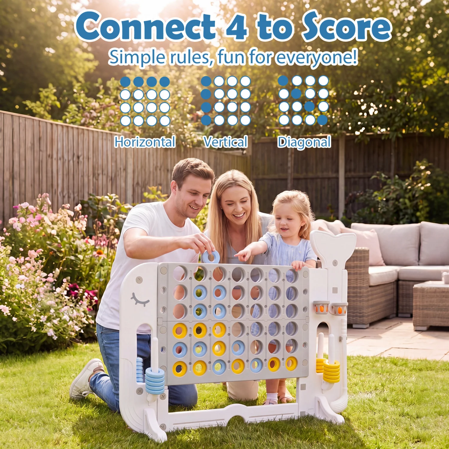Giant 4-To-Score Game Set, Jumbo Connect Four, Ring-Toss, Gray - Image 5