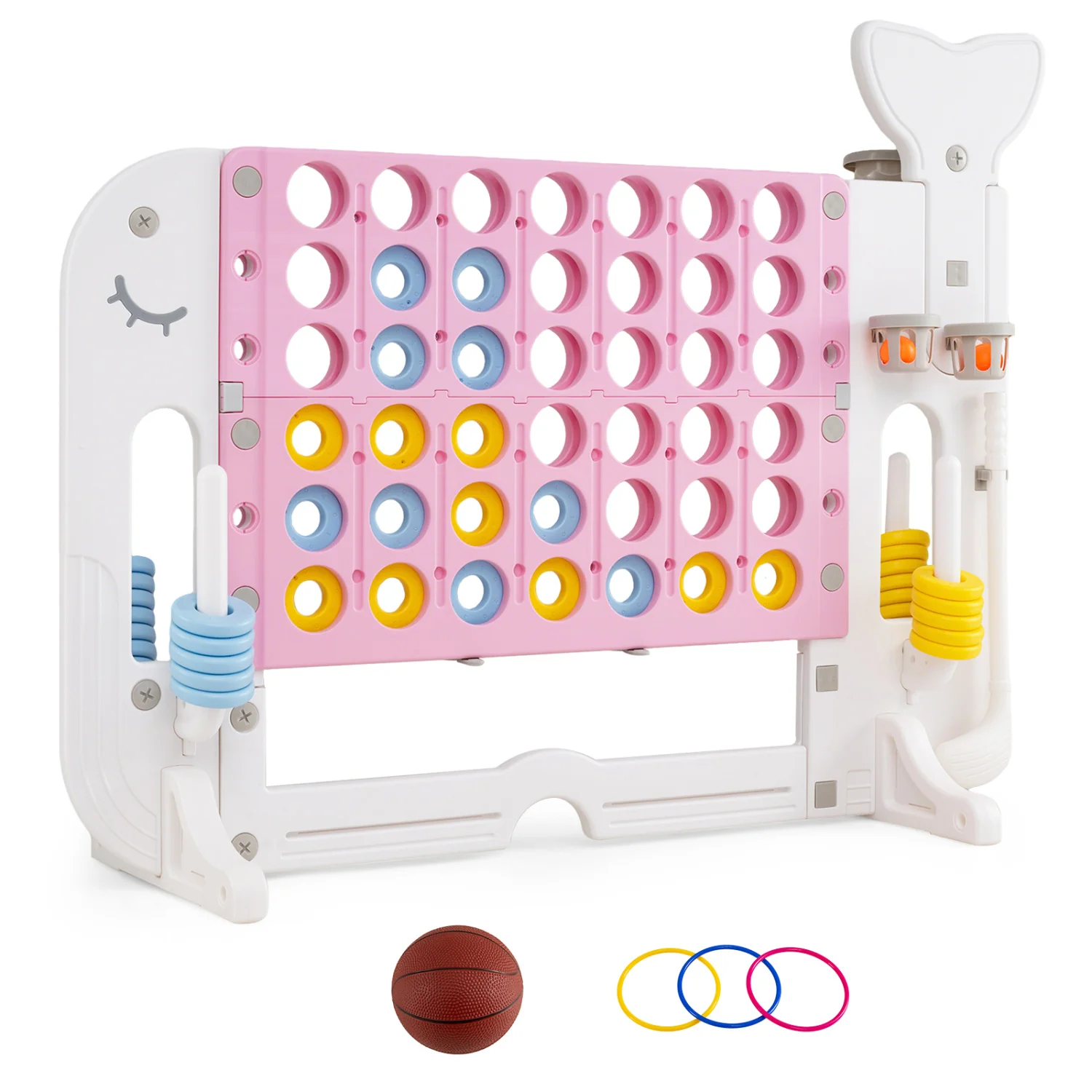 Giant 4-To-Score Game Set, Jumbo Connect Four With Ring-Toss, Pink