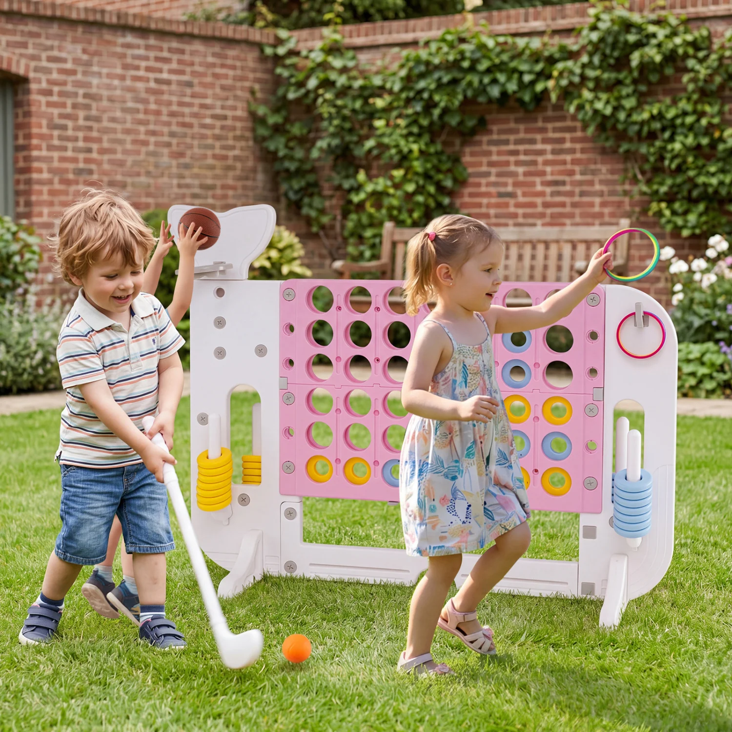 Giant 4-To-Score Game Set, Jumbo Connect Four With Ring-Toss, Pink - Image 2