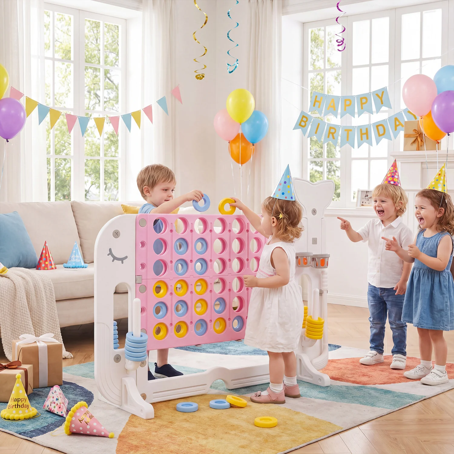 Giant 4-To-Score Game Set, Jumbo Connect Four With Ring-Toss, Pink - Image 3