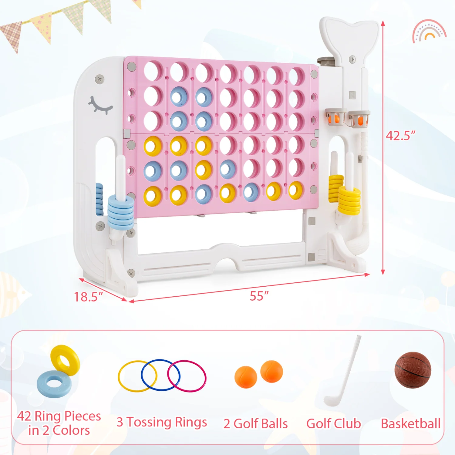 Giant 4-To-Score Game Set, Jumbo Connect Four With Ring-Toss, Pink - Image 4