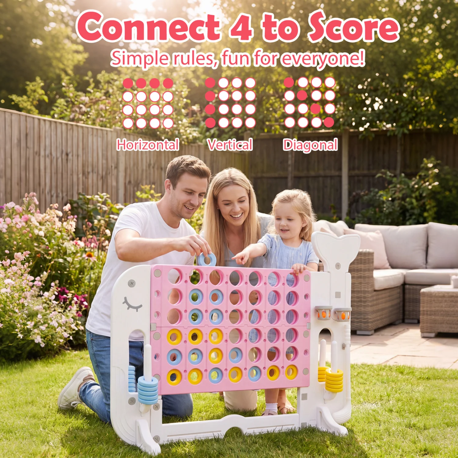 Giant 4-To-Score Game Set, Jumbo Connect Four With Ring-Toss, Pink - Image 5