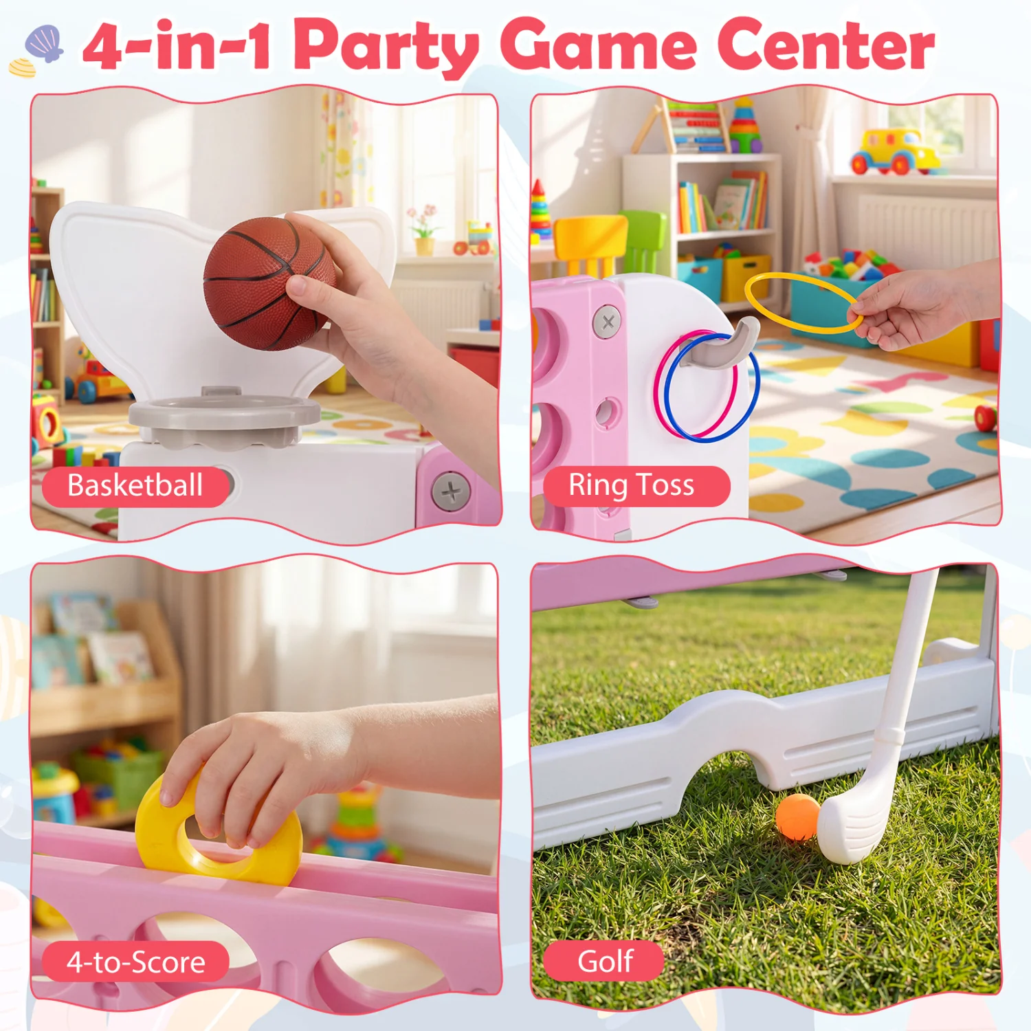 Giant 4-To-Score Game Set, Jumbo Connect Four With Ring-Toss, Pink - Image 6