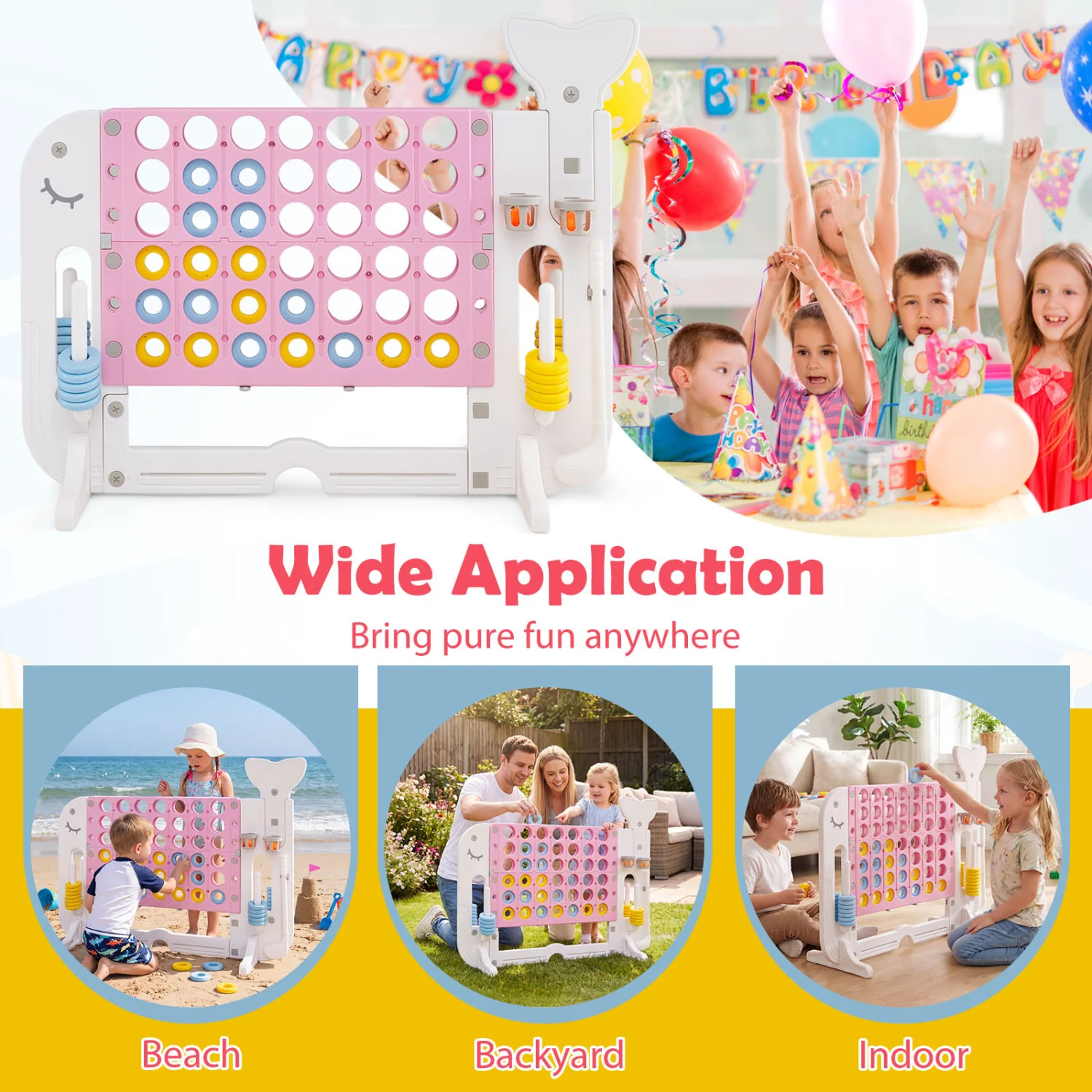 Giant 4-To-Score Game Set, Jumbo Connect Four With Ring-Toss, Pink - Image 9