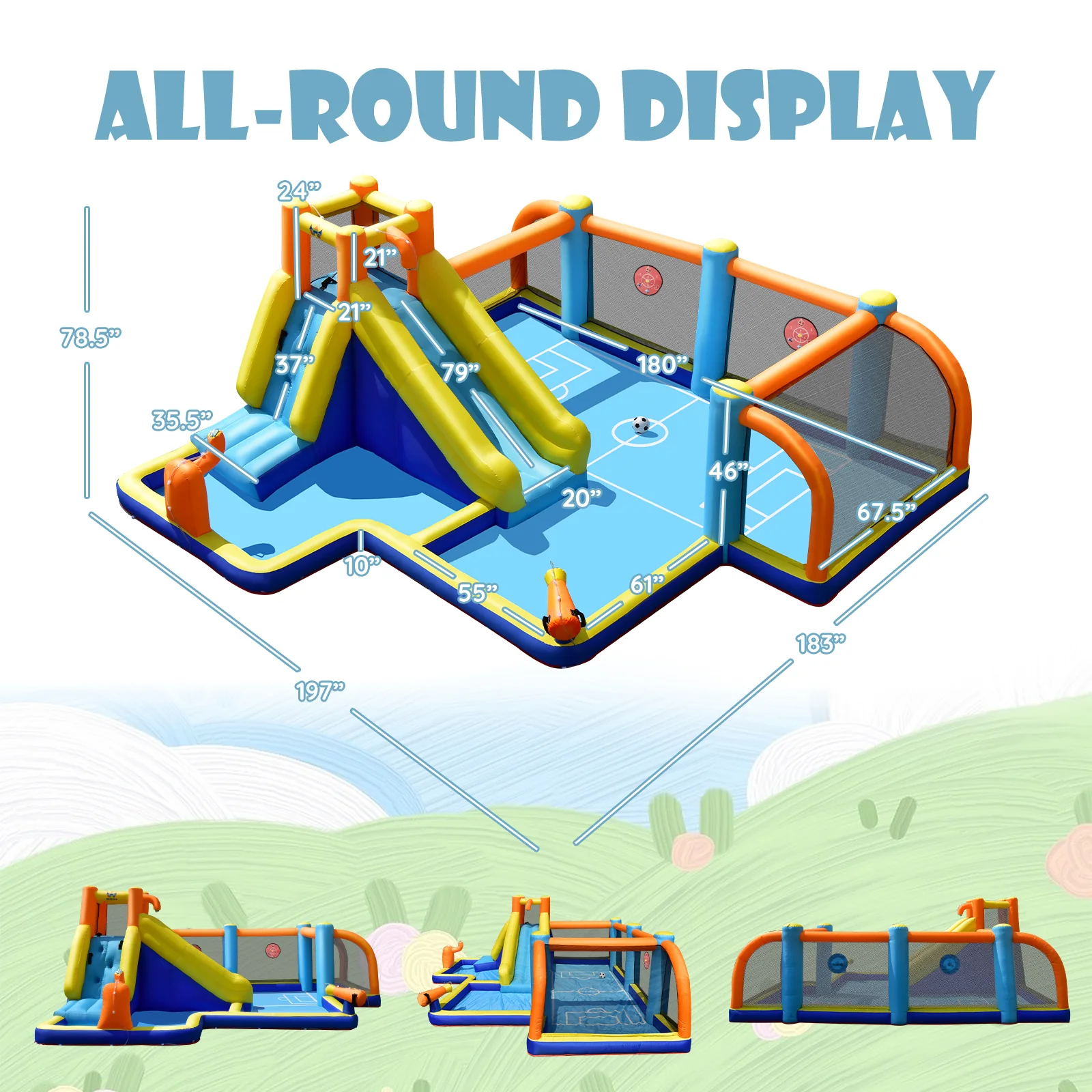 Giant Inflatable Water Slide Bouncer, Soccer Themed, Splash Pool - Image 4